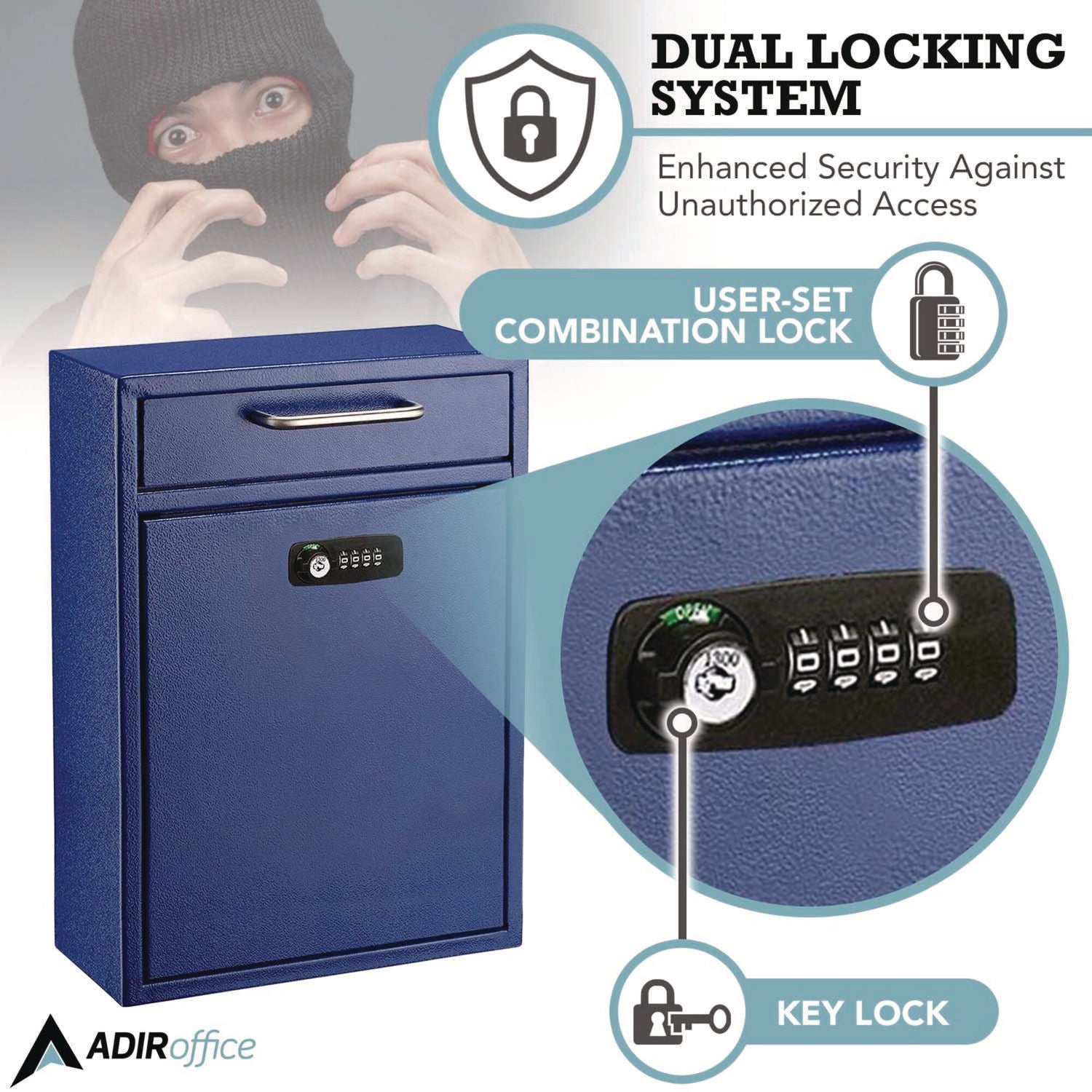 Secure Wall Mounted Locking Mailbox with Key & Combination Lock - Large 11.2