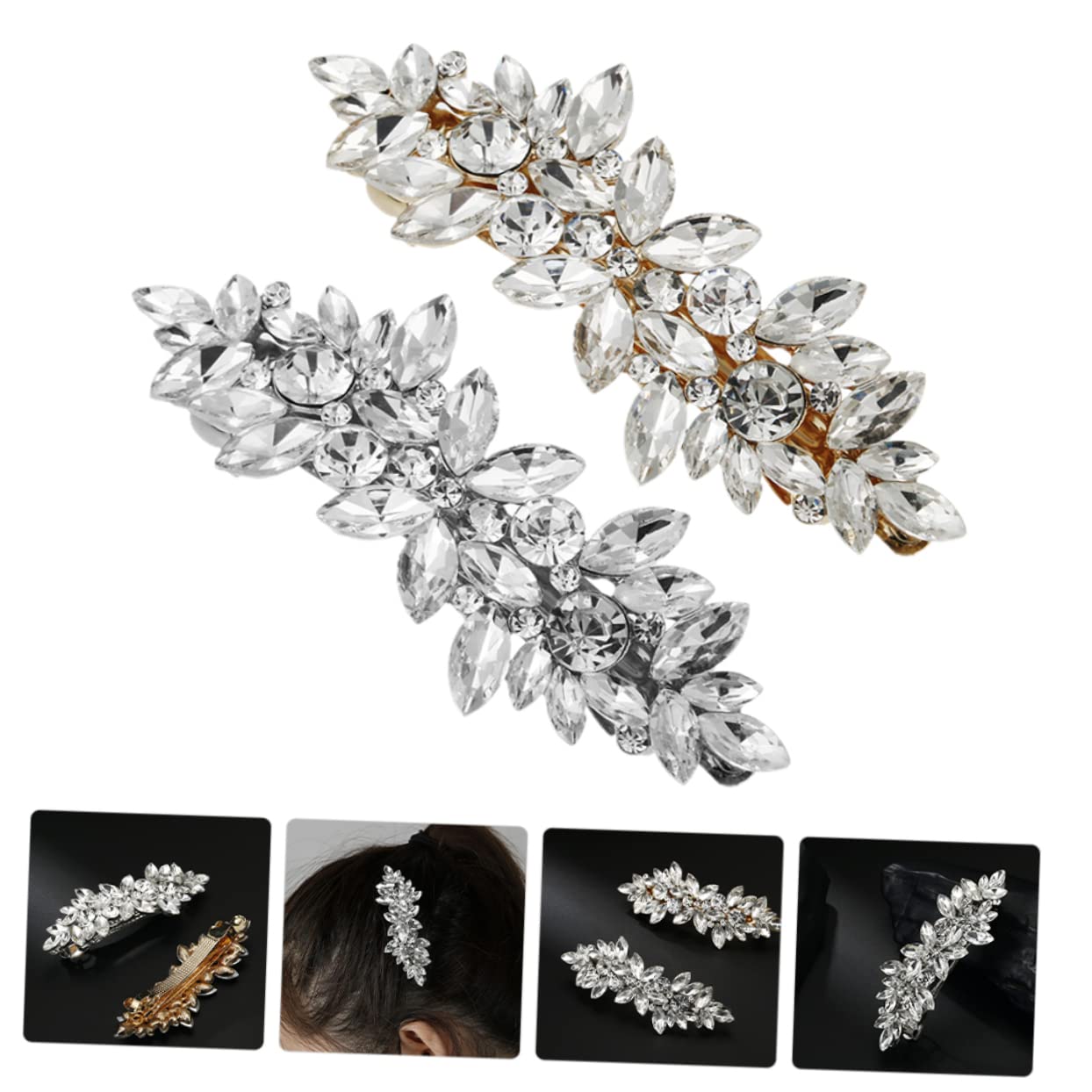 FOMIYES Rhinestone Hair Barrettes for Women & Girls - Elegant Metal Spring Hair Clips Fashion Accessories for Party, Wedding & Daily Wear