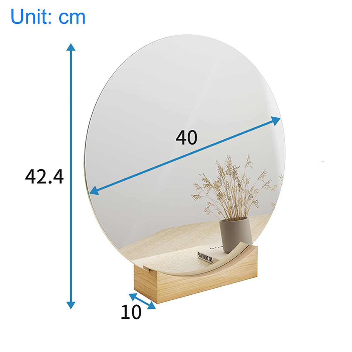 40cm Round Vanity Mirror with Solid Wood Base - HD Makeup Mirror for Bedroom & Living Room, Perfect for Makeup, Grooming & Home Decor