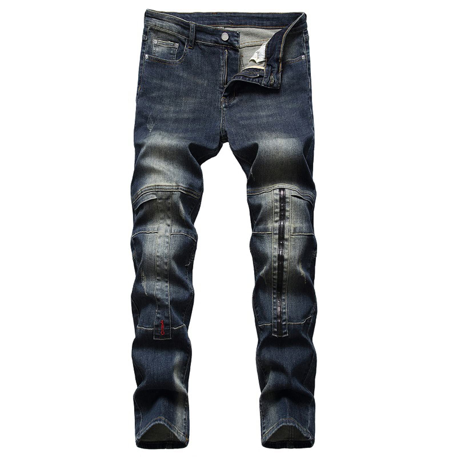 Si Shun Men's Slim Stretch Denim Jeans - Trendy Casual Work Pants with Multi-Pockets & Zipper Details | Perfect for Office, Weekend Outings & Daily Wear