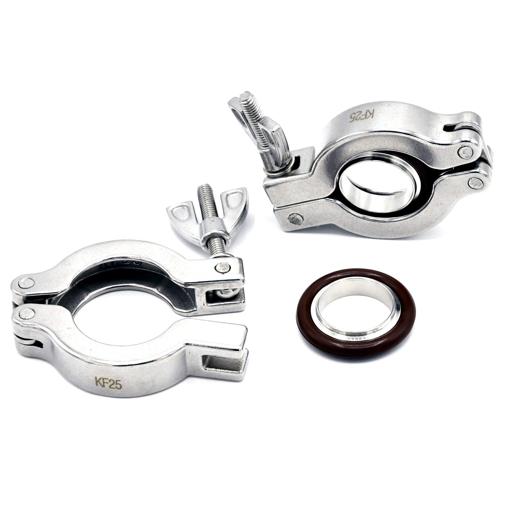 KF25 Quick Clamp with Viton O-Ring - 2 Pack for Vacuum Pumps & Ovens | Secure Bellows Hose Connection | Ideal for Laboratory, Industrial & HVAC Applications