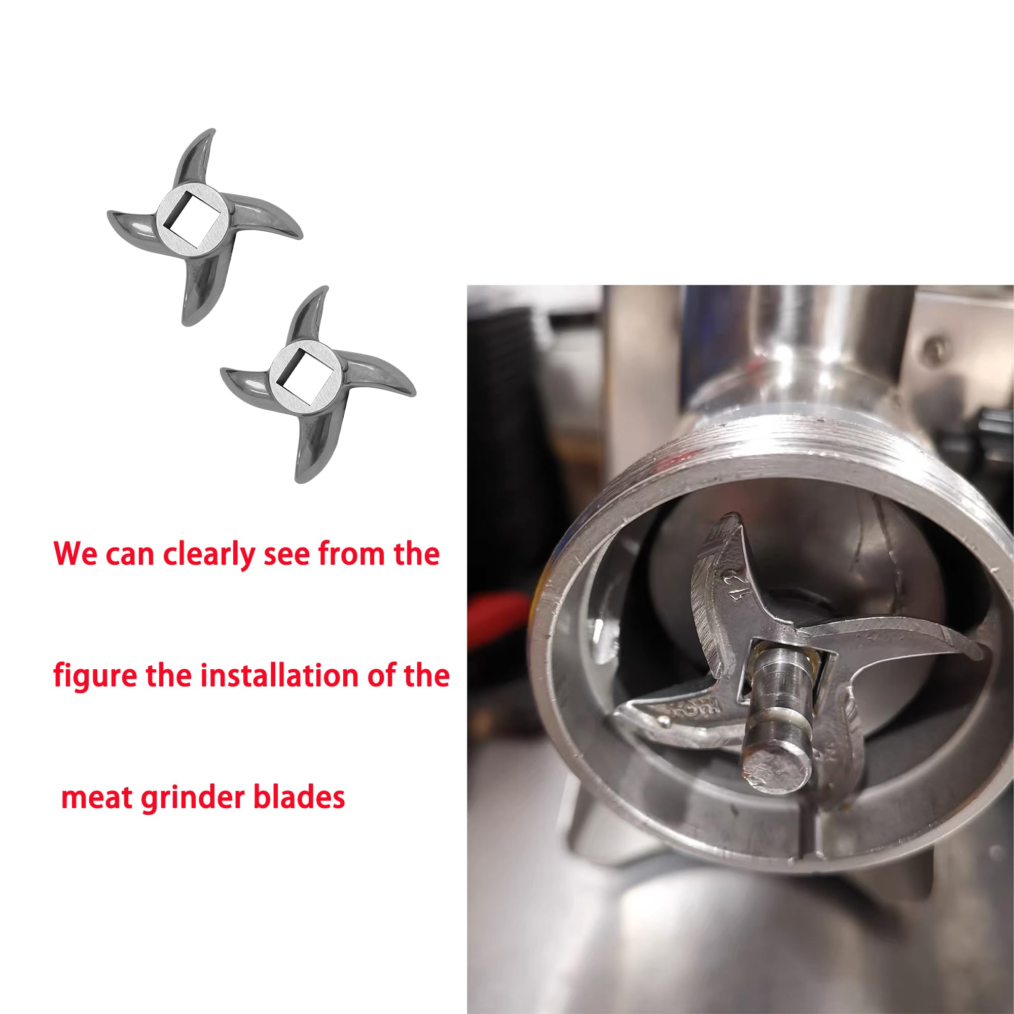Stainless Steel Meat Grinder Blades Replacement - 2 Pack #12 Size Knife Cutter for Home Kitchen & Commercial Use - Perfect for Grinding Beef, Pork, Chicken & Sausage Making