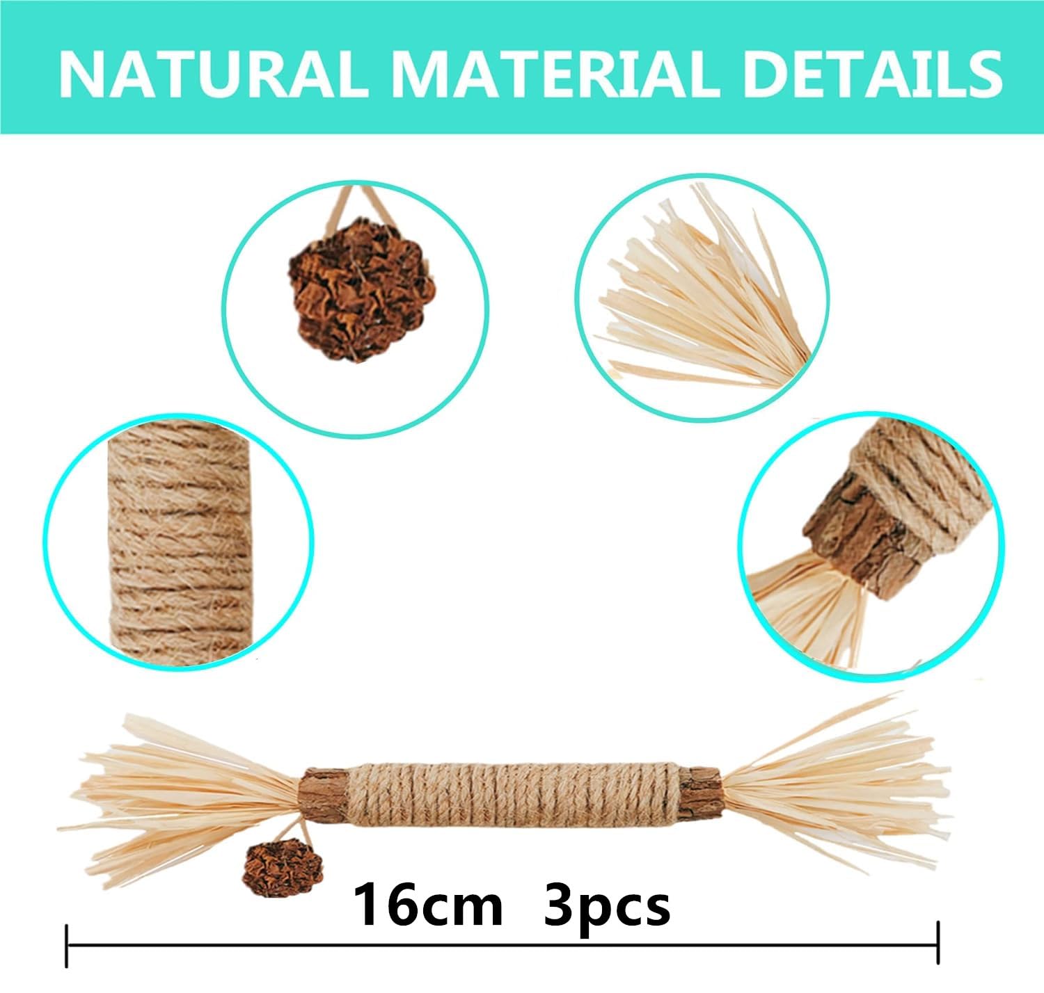 3 Pack Cat Stick Catnip Chew Toy with Silvervine Ball - Natural Dental Treats for Kittens, Cats, Rabbits & Small Pets - Wooden Chew Toy for Teeth Cleaning & Exercise - Great for Indoor Play & Stress Relief