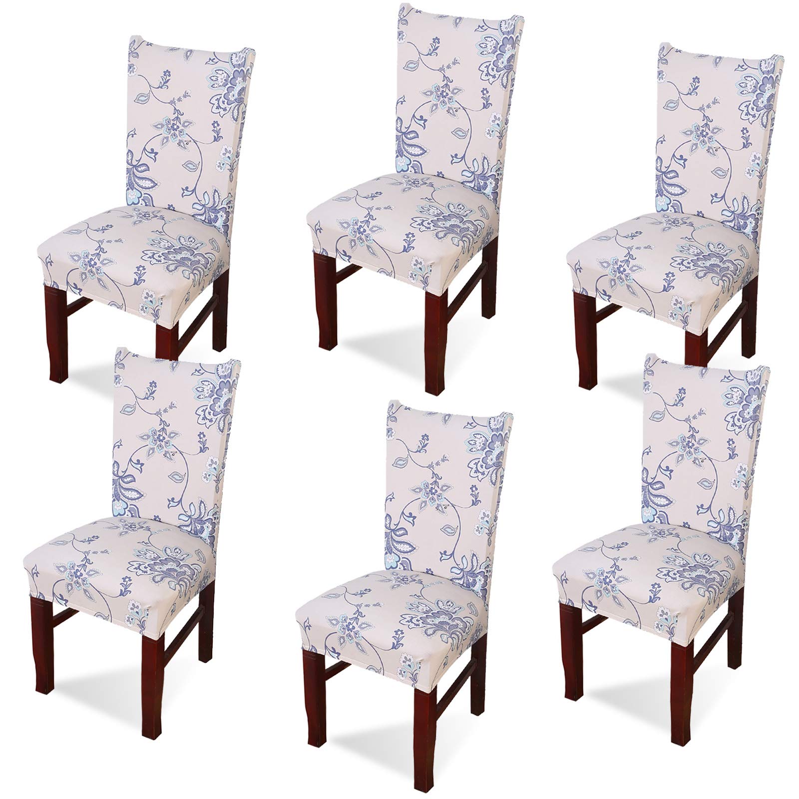 Argstar 6 Pack Stretch Armless Chair Slipcovers - Spandex Dining Room Seat Cushion Covers, Washable Parson Chair Protectors with Spring Flower Design - Perfect for Kitchen, Dining Room & Office Chairs