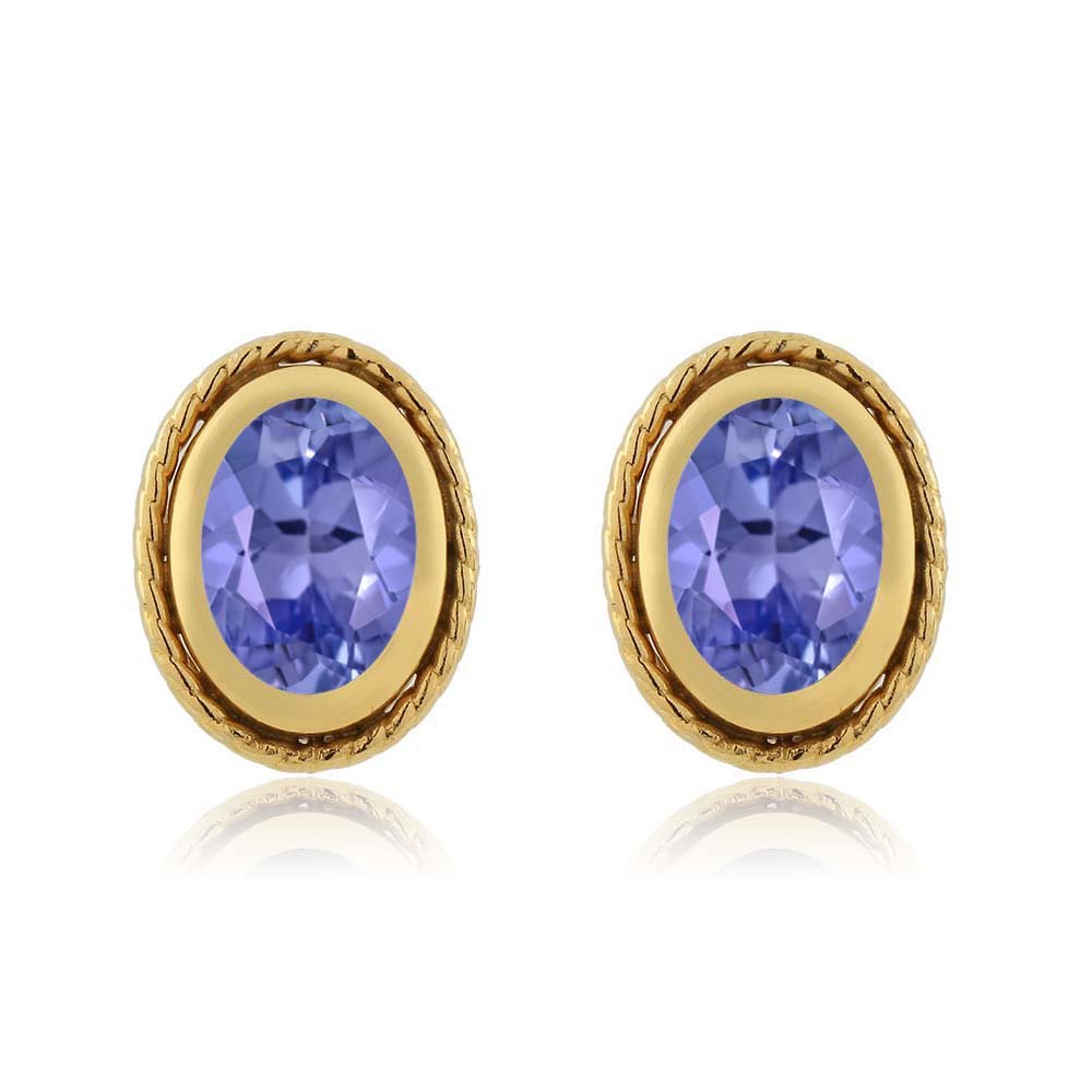 1.50 Ct Oval Blue Tanzanite Stud Earrings for Women & Men - 18K Yellow Gold Plated Sterling Silver - Perfect for Weddings, Parties & Everyday Elegance