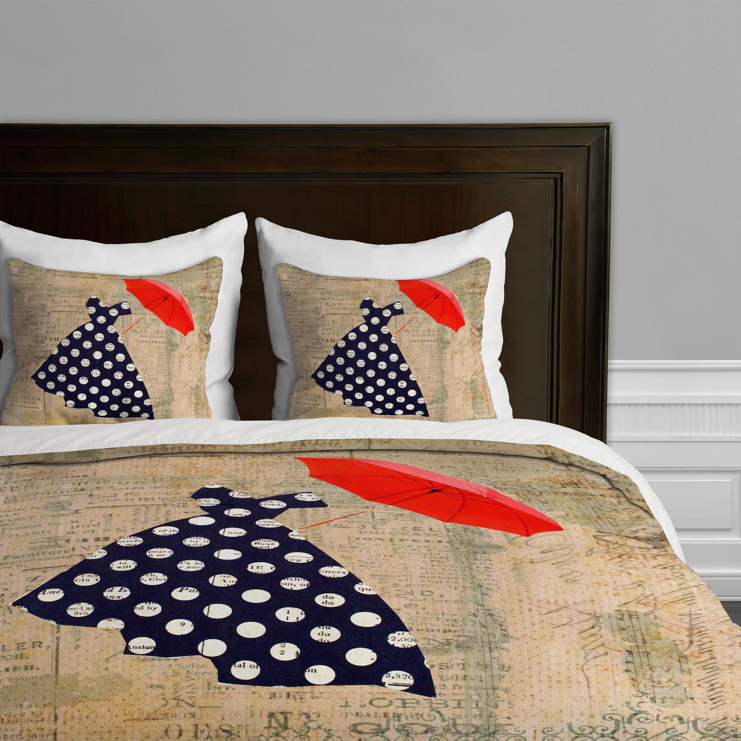 Deny Designs Irena Orlov Red Umbrella Duvet Cover Set - Twin/Twin XL Size, Modern Bedding for Teens & Adults - Perfect for Bedroom, Dorm, Guest Room Decor