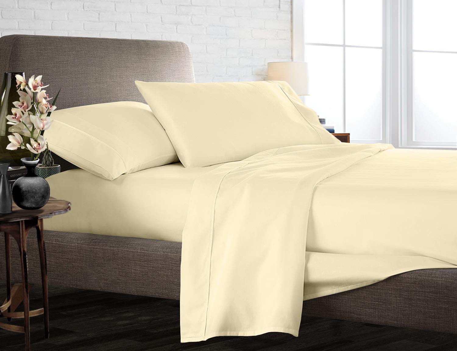 Luxury 850-Thread-Count 100% Egyptian Cotton Bed Sheet Set - 4-Piece RV Short Queen Size, Ivory Solid Color, Fits Mattress Up to 18