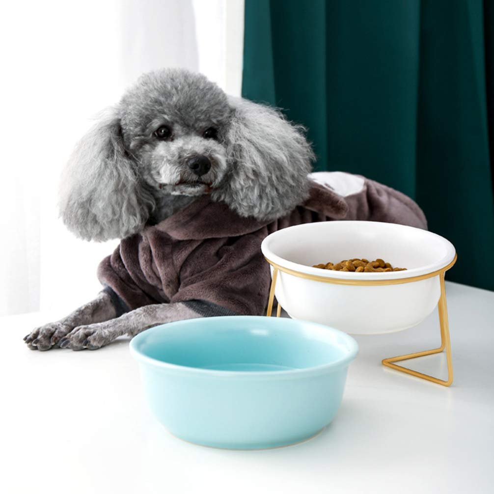 VILLCASE Ceramic Raised Cat Bowl - White Pet Food Dish for Cats & Dogs, Non-Slip Elevated Feeder for Puppy, Kitten - Perfect for Wet/Dry Food, Water, Rice - Durable Ceramic Pet Bowl for Healthy Eating Posture