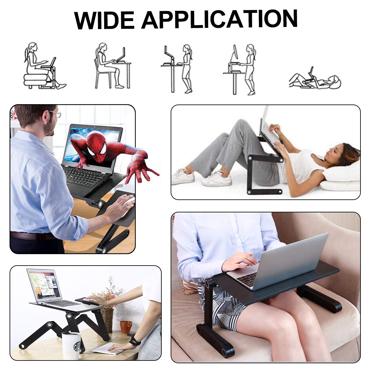 Upgraded Adjustable Aluminum Laptop Stand with Cooling Fan & Mouse Pad - Ergonomic Lap Desk for MacBook, Notebook, Home Office, Bed & TV Use - Portable Computer Table for Work, Gaming & Streaming