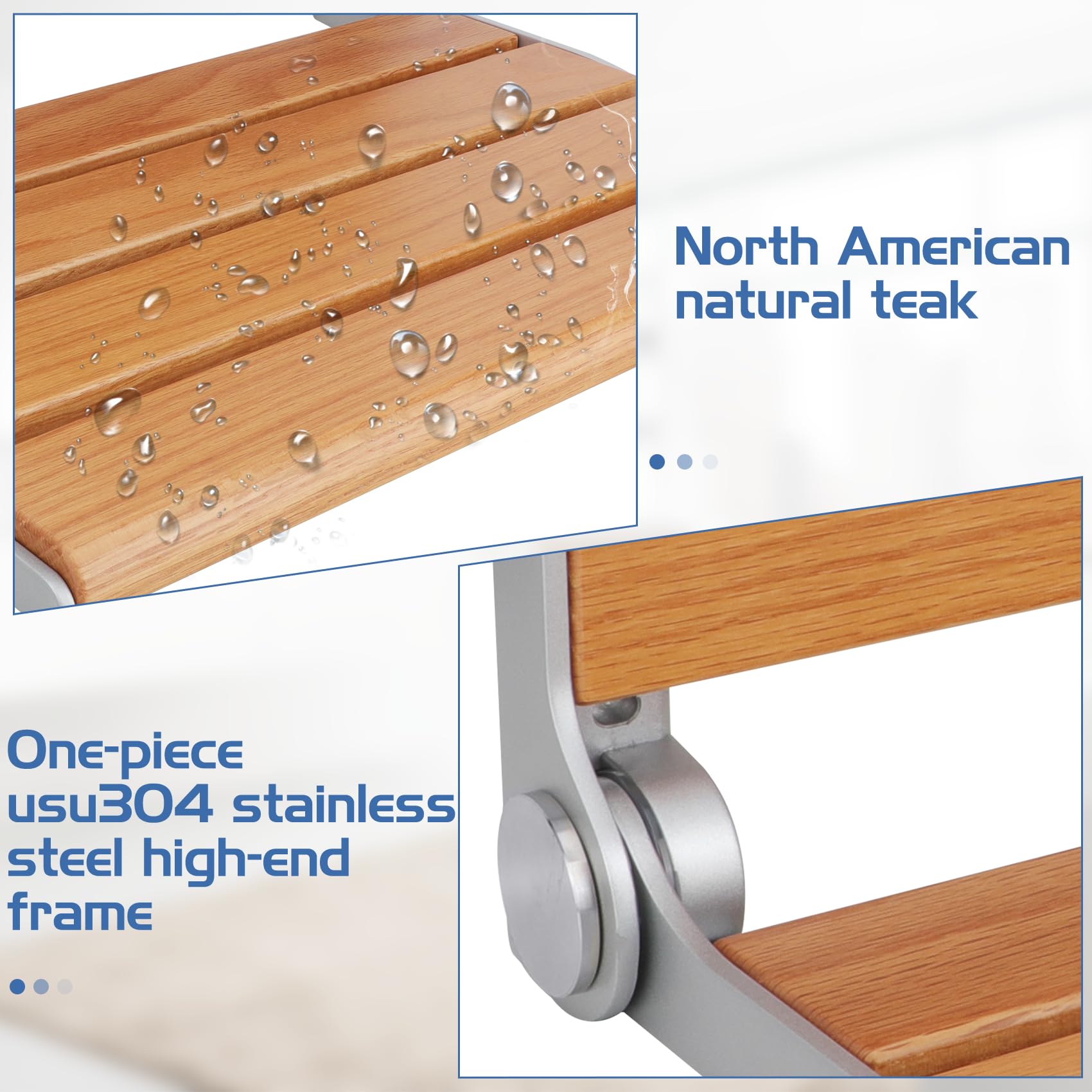 16IN Folding Teak Shower Seat Wall Mounted - 400LB Weight Capacity for Elderly, Disabled & Pregnant - Space Saving Bathroom Safety Seat for Showers & Bathtubs [2025 New Model]