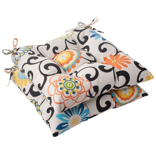 Set of 2 Waverly Sun-n-Shade Summer Flower Tufted Outdoor Patio Seat Cushions 19