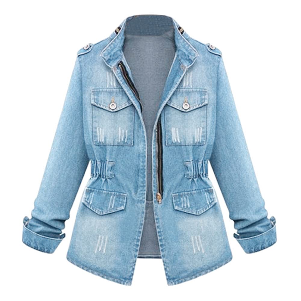 Plus Size Oversized Denim Jacket for Women with Pockets - Casual Distressed Long Coat for Ladies - Perfect for Everyday Wear, Street Style & Layering Outfits