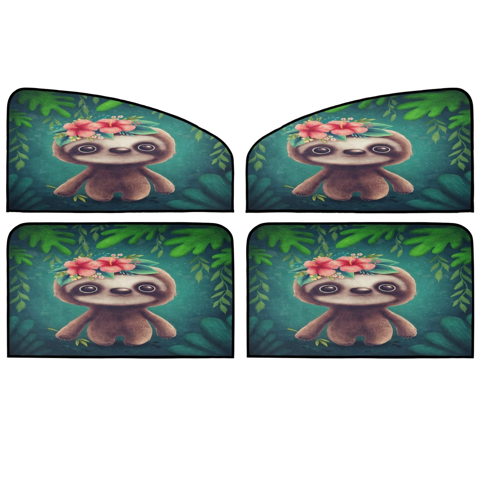 Blueangle Cute Baby Sloth Car Windshield Sunshade - 4-Piece UV Protection Sun Visor for Cars, Trucks, SUVs & Vans | Keep Your Vehicle Cool & Protect Interior from Harmful Sun Rays | Perfect for Summer Driving, Road Trips & Parking in Direct Sunlight