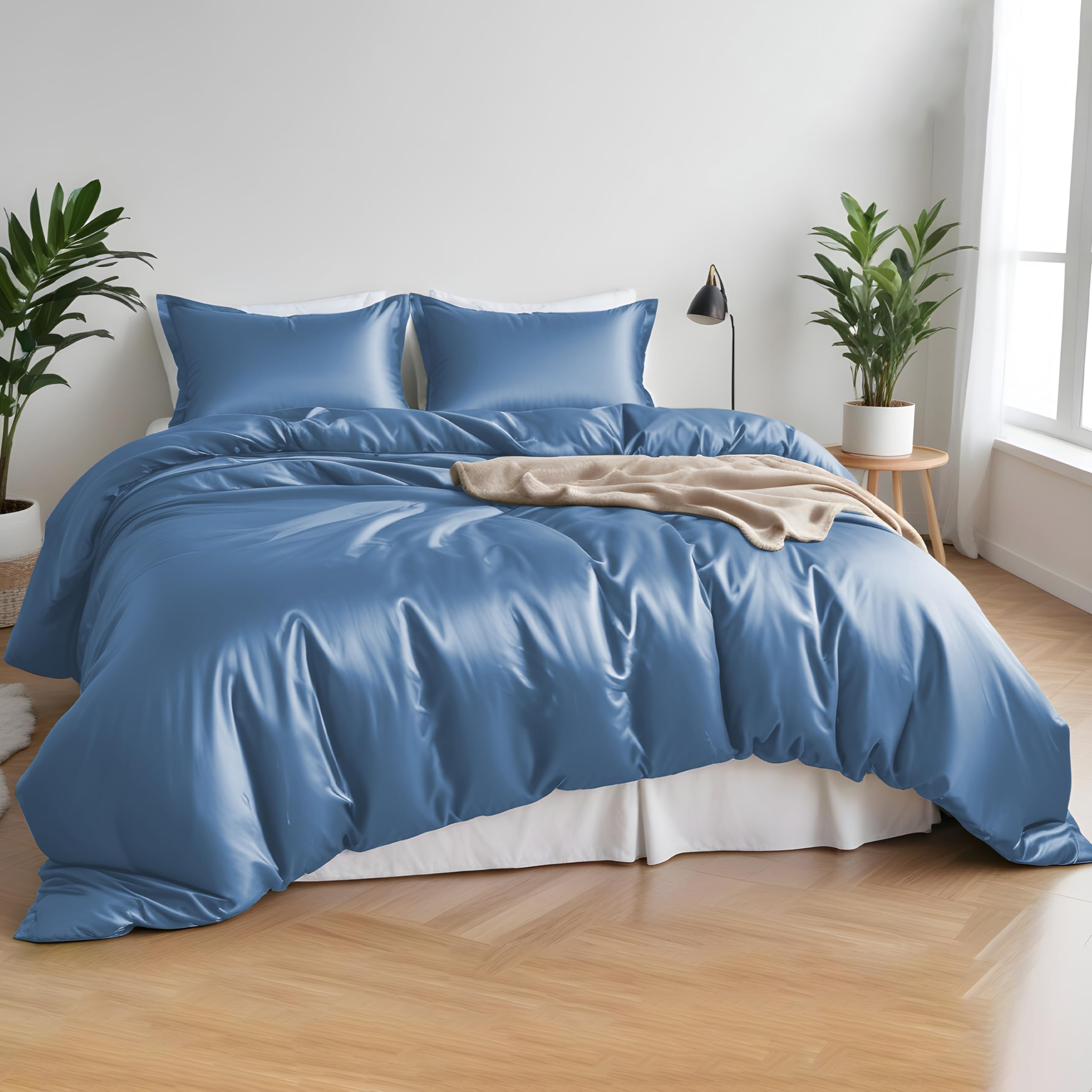 Premium King Size Duvet Cover Set - 100% Bamboo Viscose, Ultra Soft & Breathable, Lightweight Cooling Comforter Cover with Zipper Closure & Corner Ties - Includes Fitted Sheet (Bahamas Blue) - Perfect for Hot Sleepers & Summer Bedding