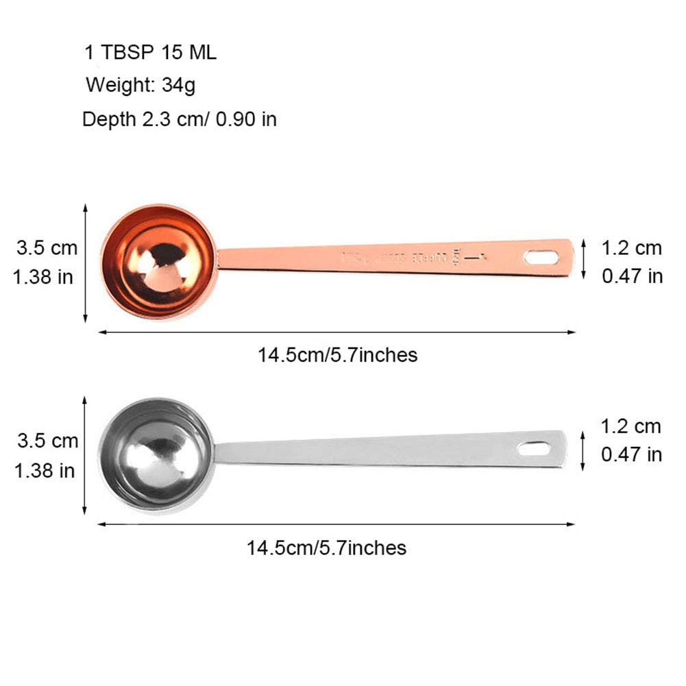 Premium 304 Stainless Steel Rose Gold Coffee Scoop - 15ml (1 Tbsp) Long Handle Measuring Spoon for Ground Coffee | Perfect for Coffee Lovers, Baristas & Home Brewing | Fits Coffee Containers & Canisters