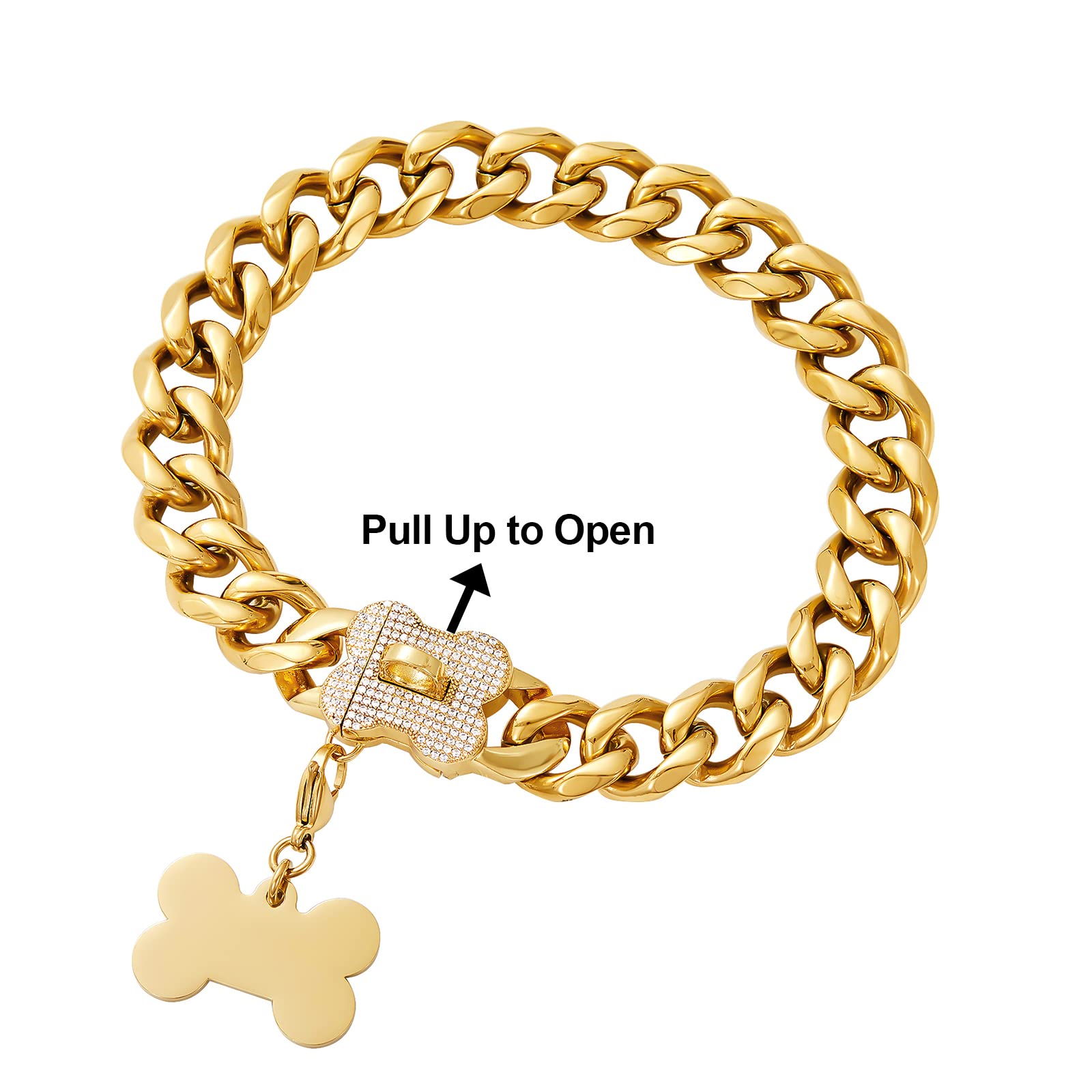 Premium Gold Cuban Link Dog Collar for Medium & Large Breeds - Heavy Duty Chain Collar for Bulldogs, Pitbulls & Outdoor Walking - Perfect for Daily Walks, Training & Fashion Pet Accessories