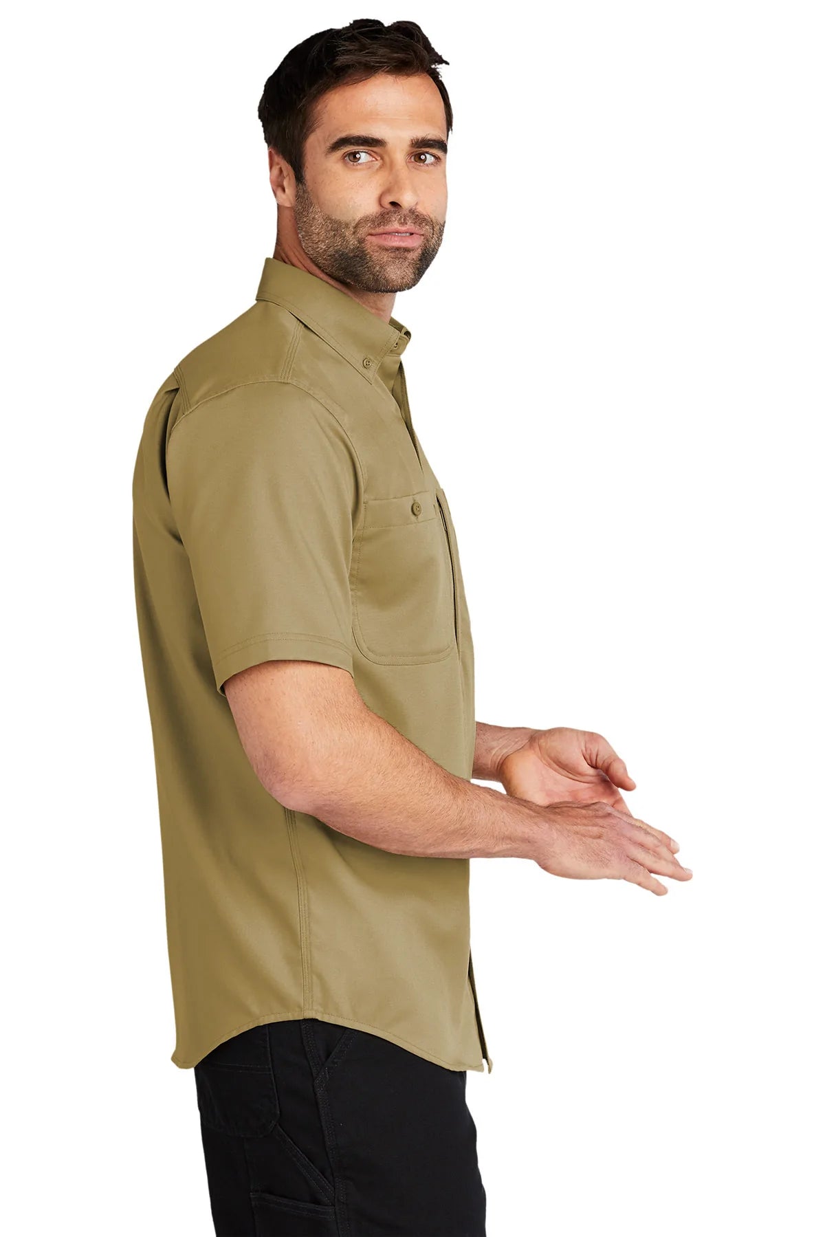 Carhartt Rugged Series Short Sleeve Work Shirt for Men - Durable Dark Khaki Cotton T-Shirt - Perfect for Construction, Outdoor Work & Casual Wear