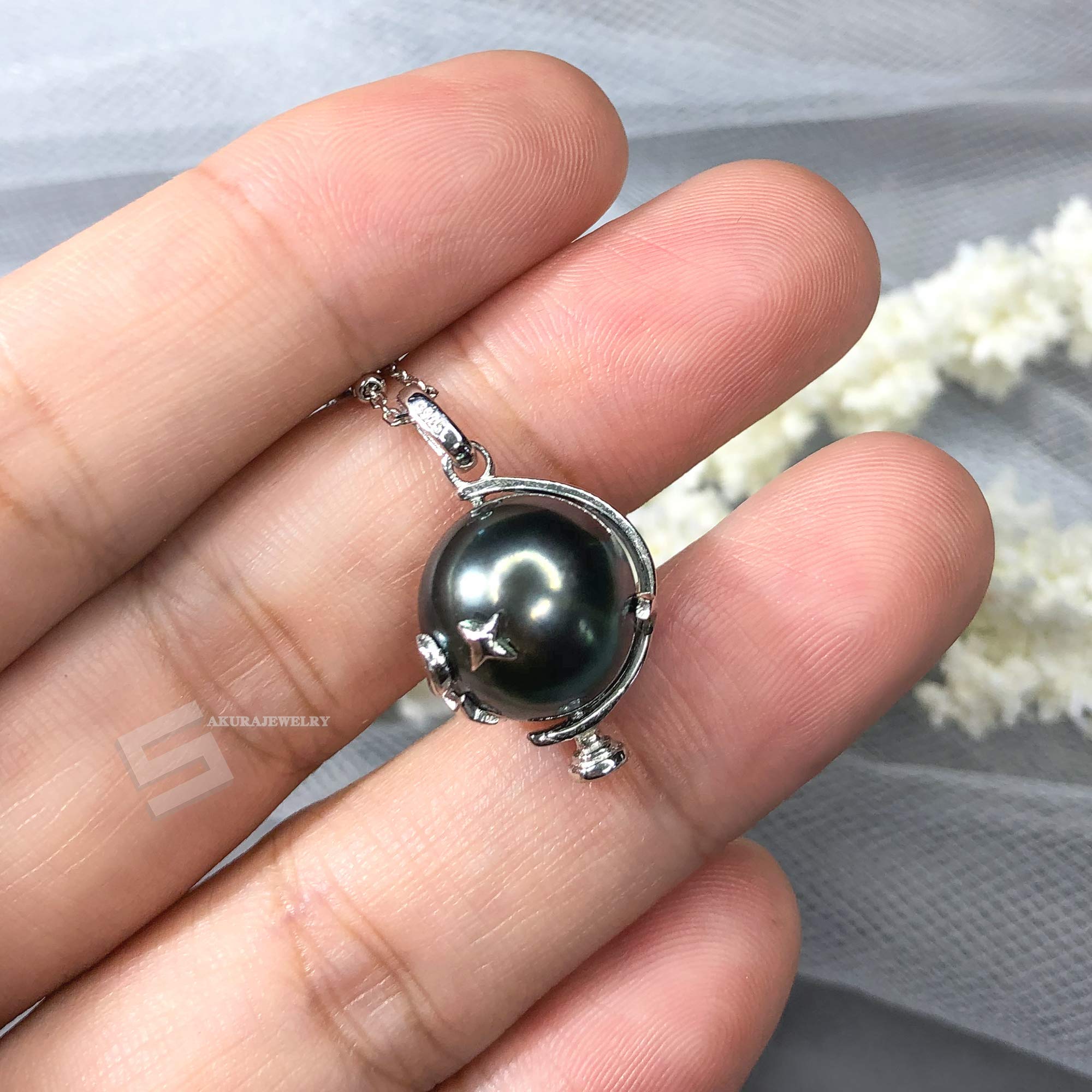 Authentic Tahitian Black Pearl Sterling Silver Pendant Necklace - 925 Silver South Sea Pearl Jewelry - Perfect for Weddings, Anniversaries & Special Occasions