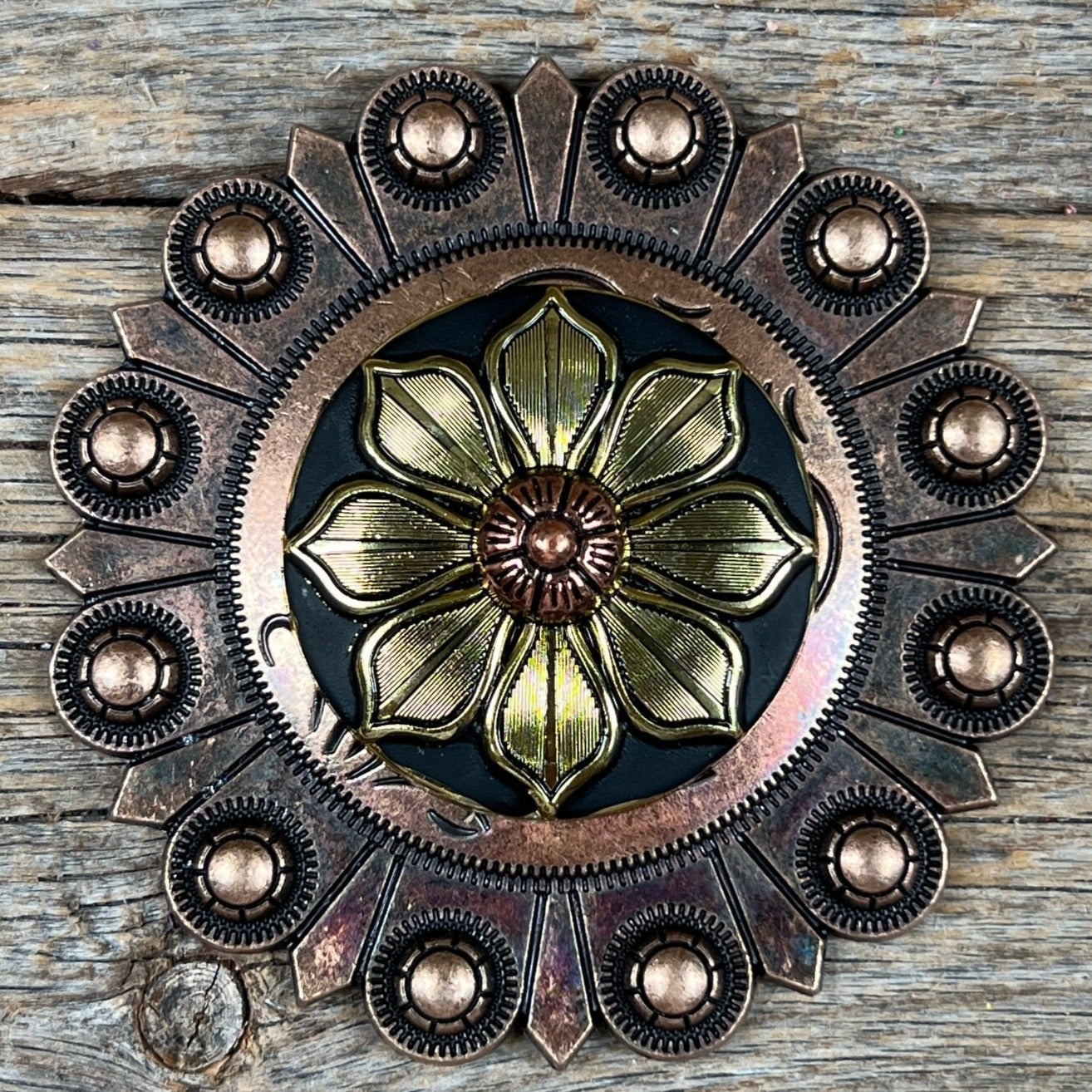 Black & Gold Sunflower Western Concho Belt Buckle W125 - Stylish Cowboy Accessory for Rodeo, Country Music Festivals & Western Fashion