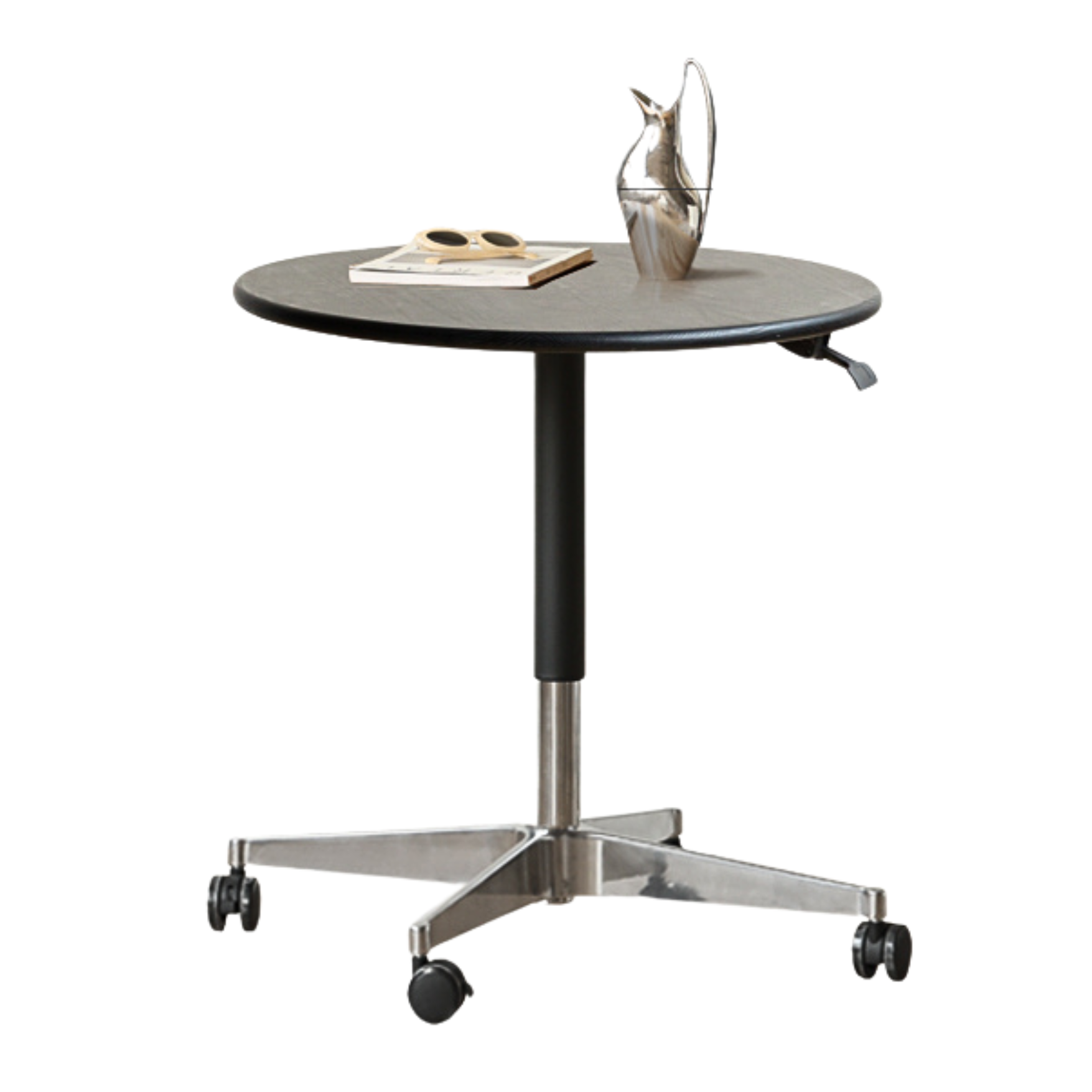23.6x23.6x22-32.3 inch/ 60x60x56-82 cm/ Smoky color/ Oak round table black and silver metal legs