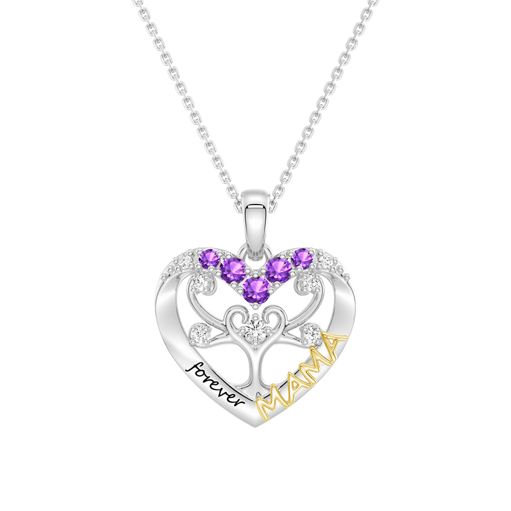 Custom Birthstone Heart Tree Necklace - Personalized Forever MAMA Pendant Jewelry for Women, Mothers, Grandmothers | Gift for Birthday, Mother's Day, Anniversary & Special Occasions
