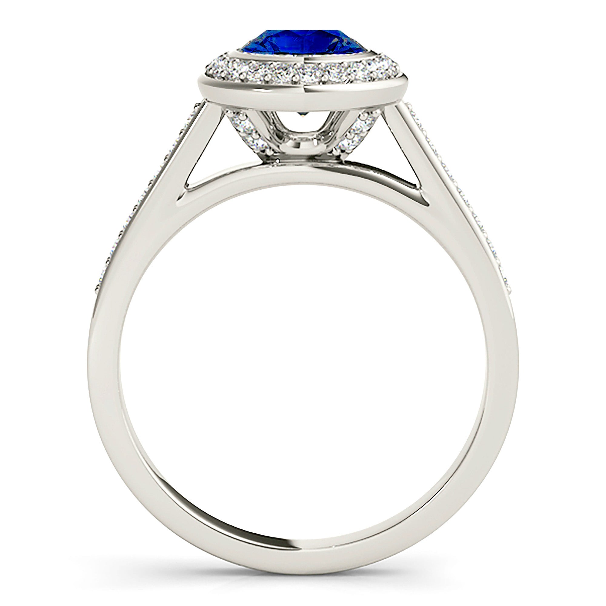 1.35 Carat Genuine Blue Sapphire Halo Ring for Women - Elegant Wedding, Engagement & Anniversary Jewelry Gift