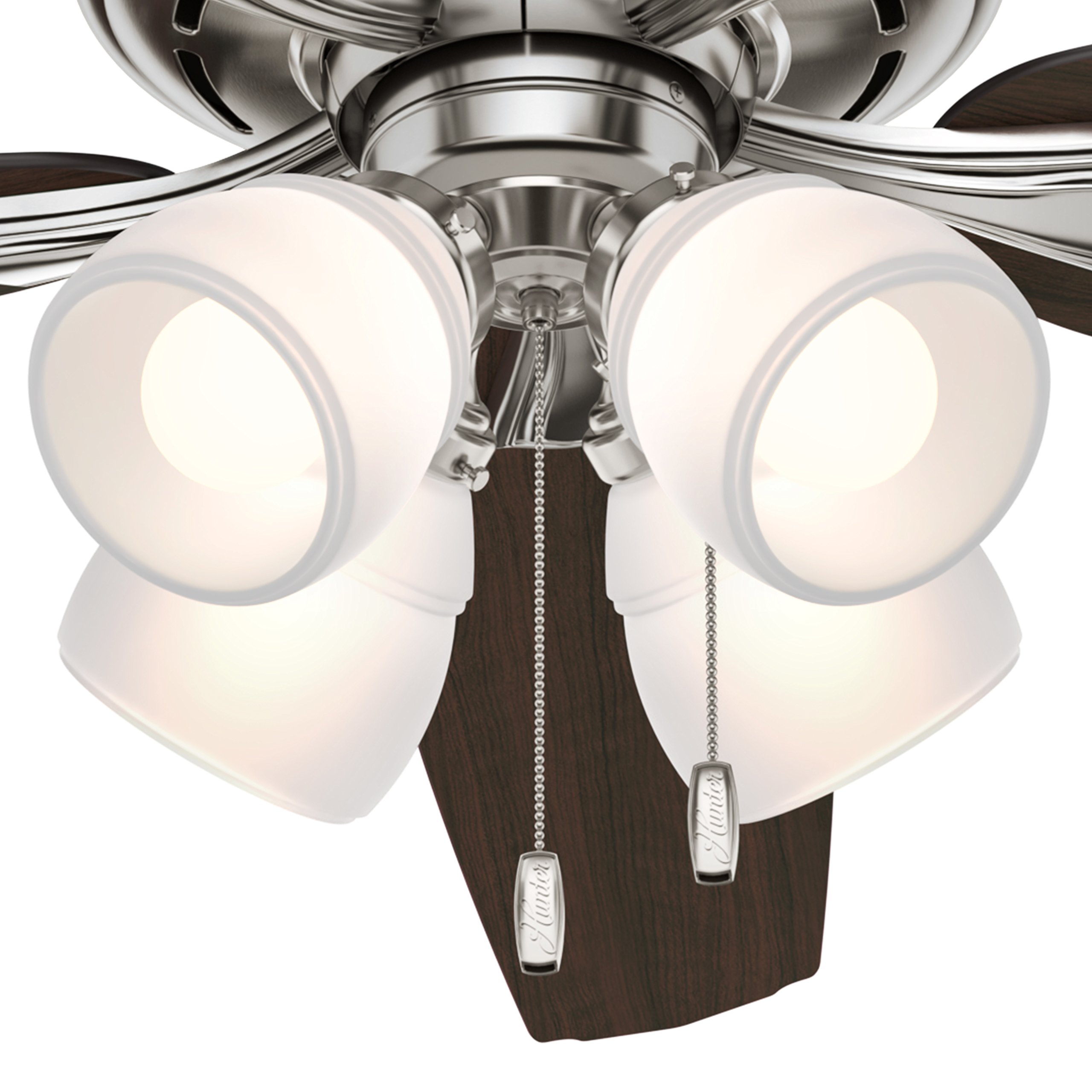 Hunter 60 Inch Brushed Nickel LED Ceiling Fan with 4 Lights & Cased White Glass - Energy Efficient Indoor/Outdoor Fan for Bedroom, Living Room, Patio (Renewed)