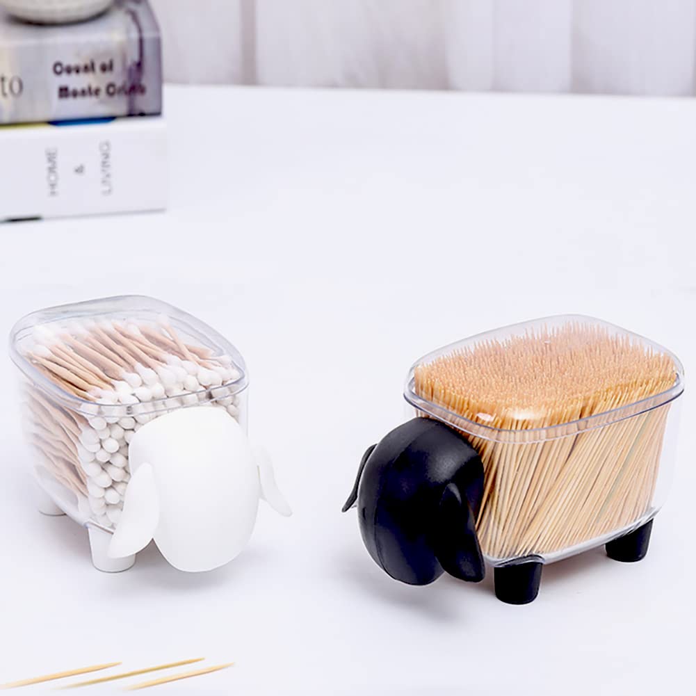 Q-Tip Holder Dispenser with Cover - Waterproof Cotton Swab Organizer Container for Bathroom Vanity Storage | Cute Black Cotton Ball & Floss Jar with Lid | Perfect for Makeup Counter, Spa Essentials, and Travel Toiletry Organization