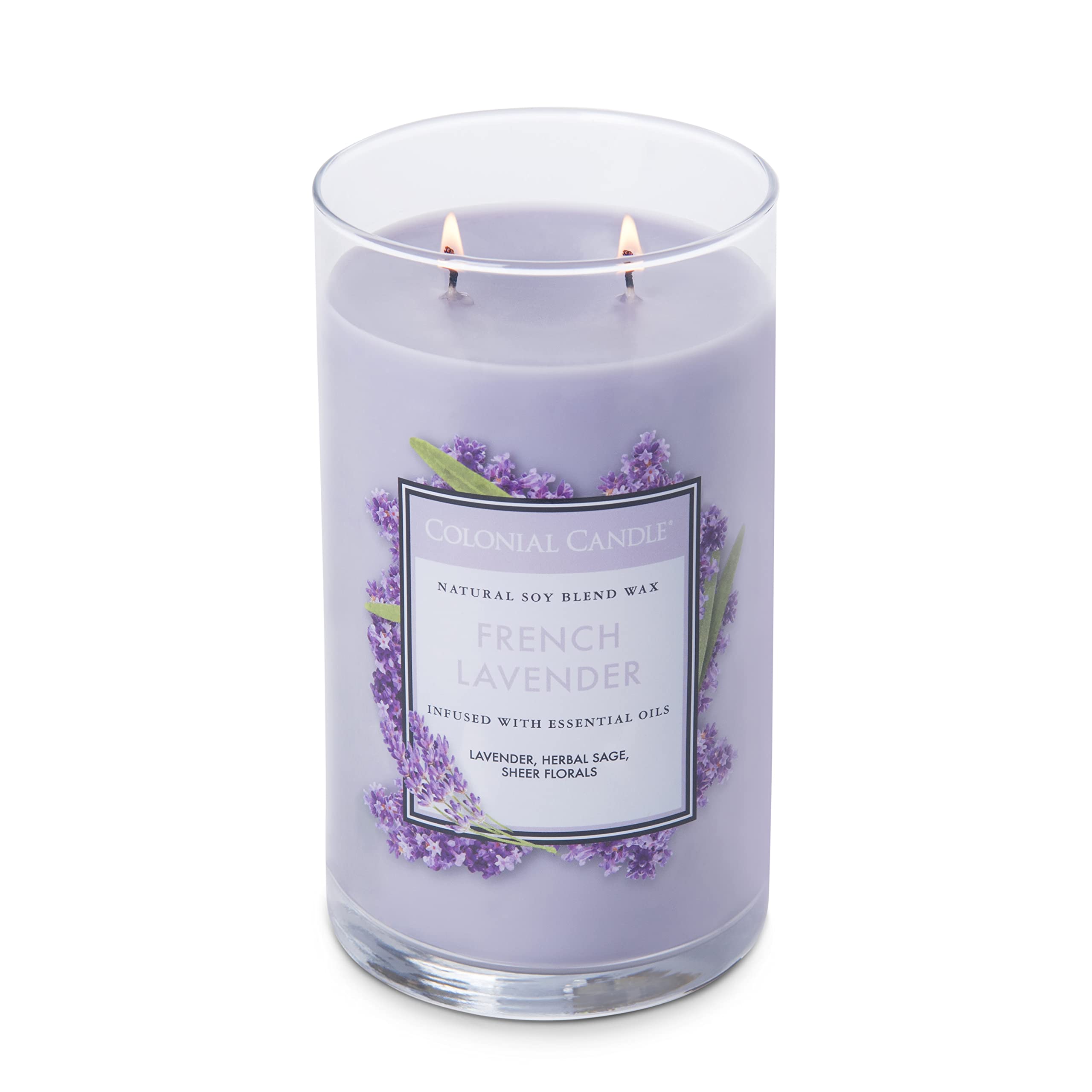 Colonial Candle French Lavender Scented Jar Candle - 19oz 2-Wick Purple Candle with 120-Hour Burn Time | Classic Cylinders Collection | Home Decor, Relaxation & Aromatherapy