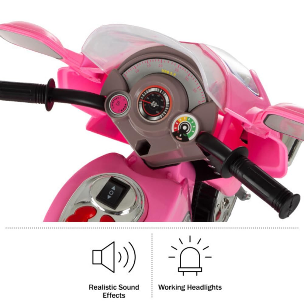 Lil' Rider 3-Wheel Motorcycle Trike for Kids - Battery Powered Ride-On Toy for Boys & Girls Ages 3-6 Years - Large Pink Kids Electric Trike - Perfect for Indoor Play, Outdoor Backyard Fun & Birthday Gifts