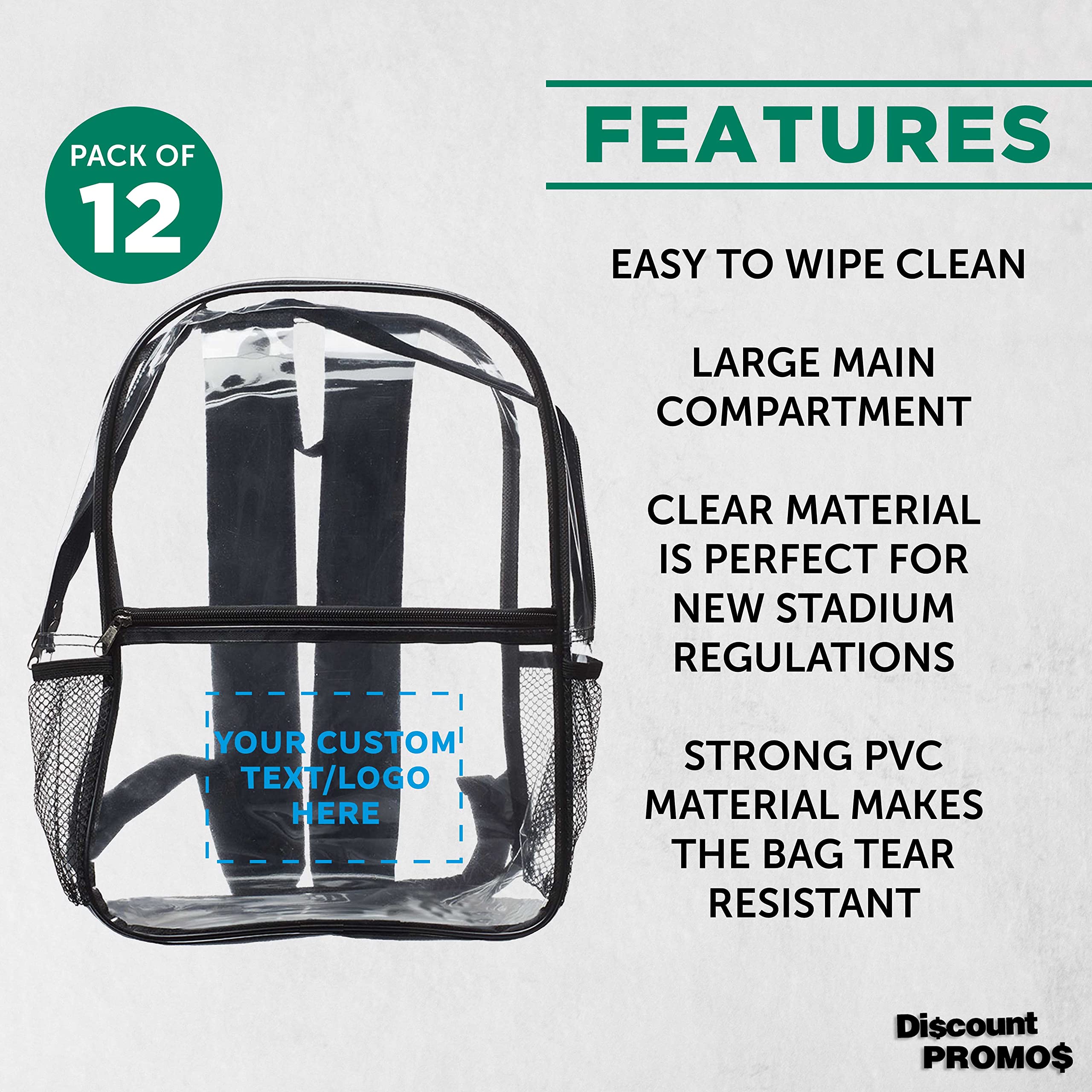 Custom Clear PVC Plastic Backpacks - Set of 12 Bulk Pack, Waterproof & Durable, Personalized Travel Backpacks for Outdoor Activities, School, Beach & Festival Essentials