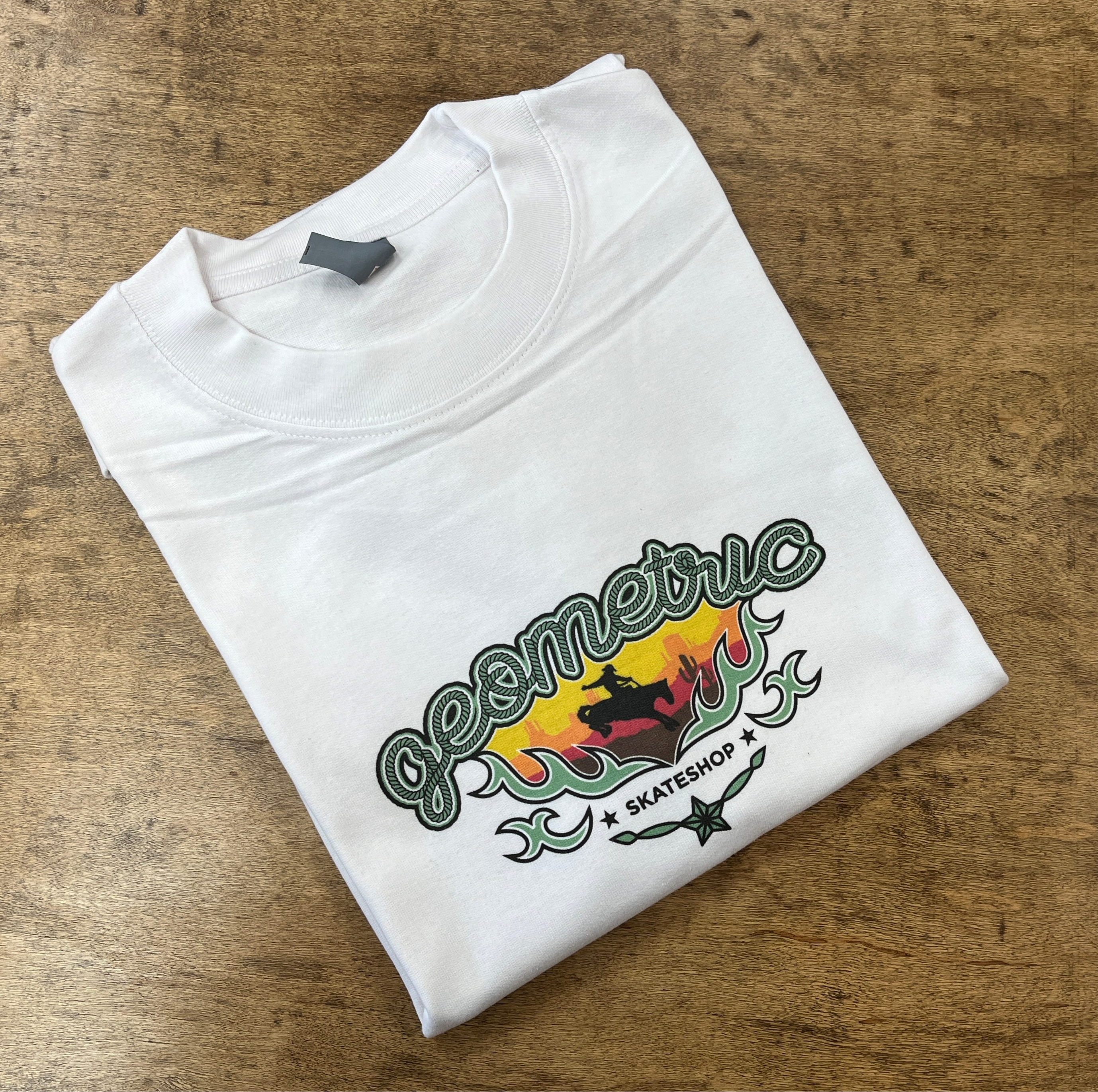 Geometric Cowboy Graphic T-Shirt for Men - Trendy Western Style Tee in White - Perfect for Casual Wear, Rodeo Events & Country Music Festivals