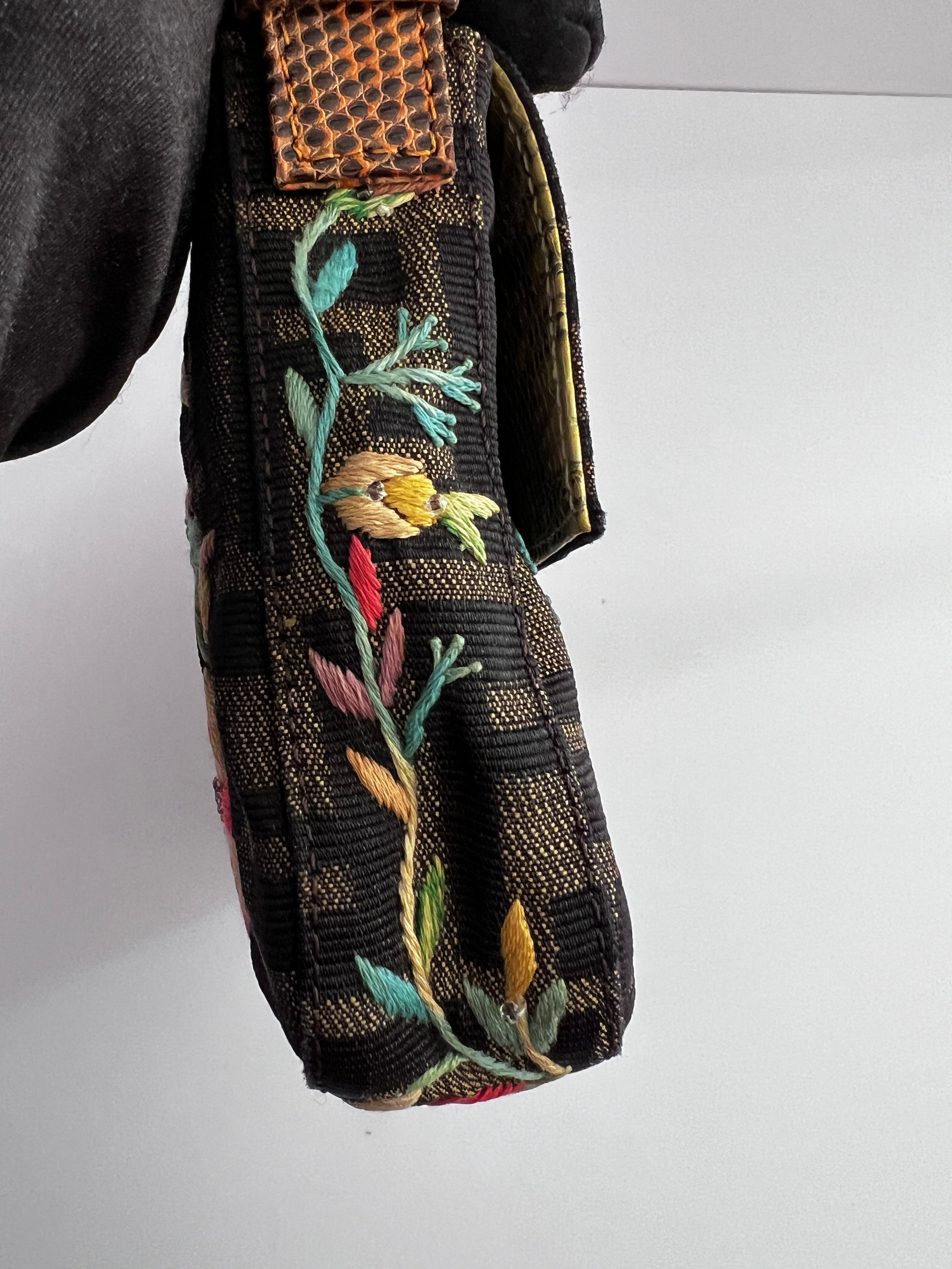 Vintage Fendi Embroidered Lizard Skin Trimmed Zucca Baguette Bag - Luxury Designer Handbag for Women, Perfect for Evening Parties & Special Occasions