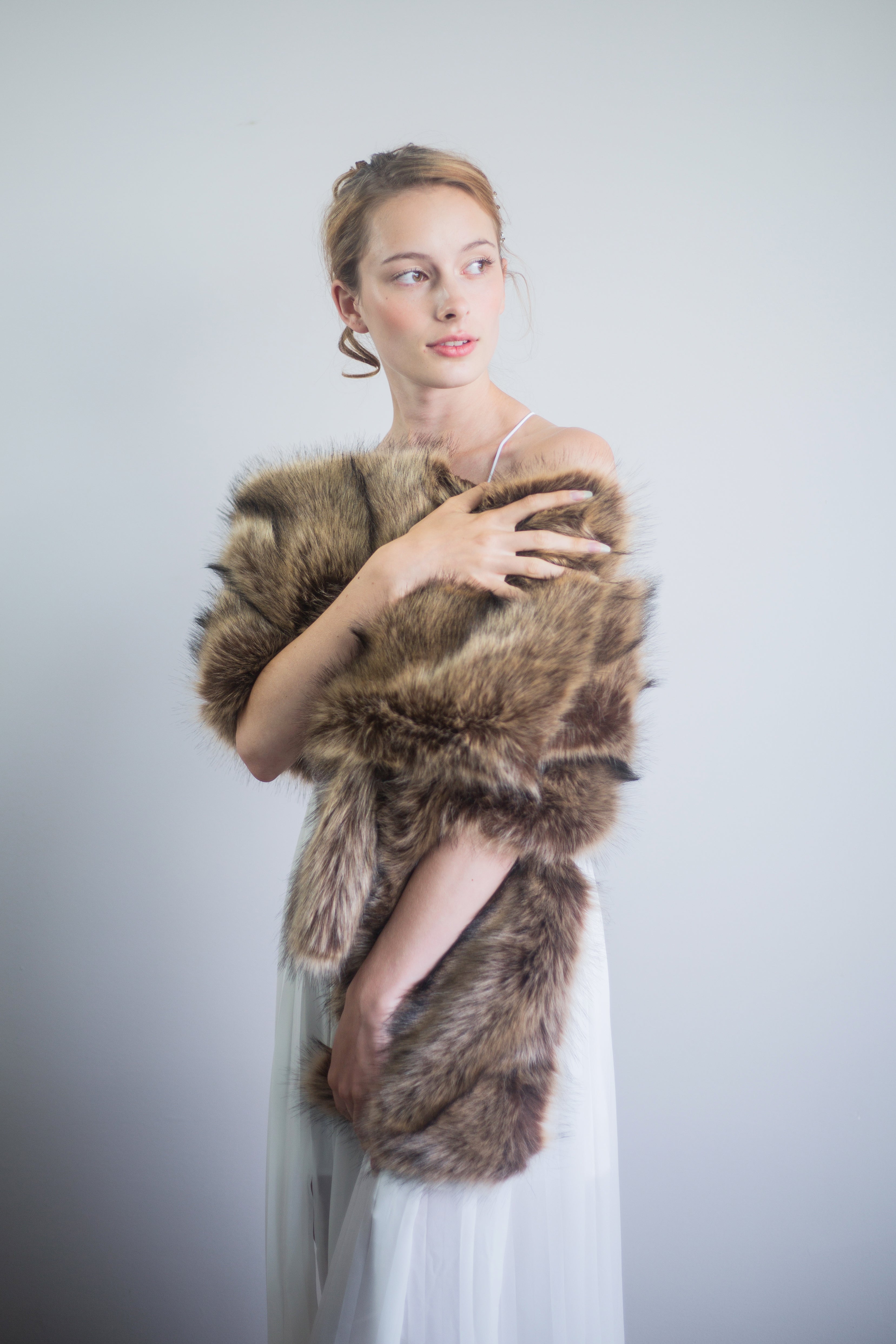 Lilian Brw03 Brown Fur Shawl - Soft & Warm Winter Wrap for Women - Perfect for Parties, Weddings & Cold Weather Fashion