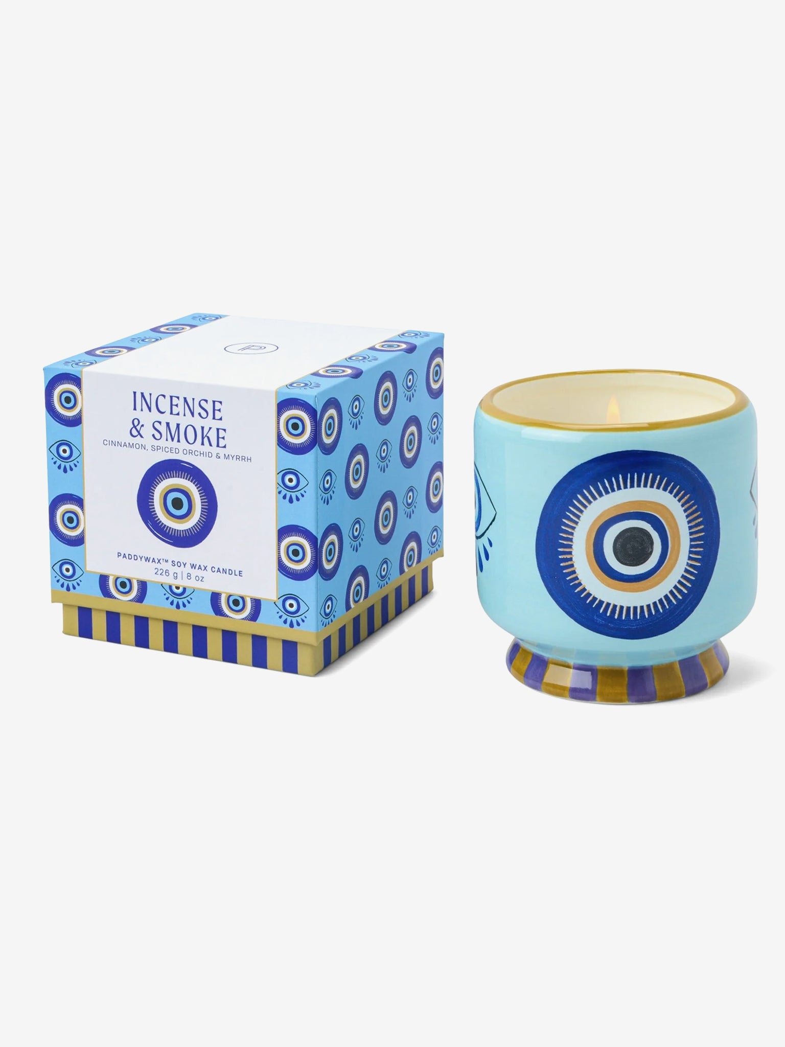 Paddywax Adopo Eye Ceramic Candle - Handmade Scented Soy Wax Candle with Incense & Smoke Aroma - Perfect for Home Decor, Meditation & Relaxation