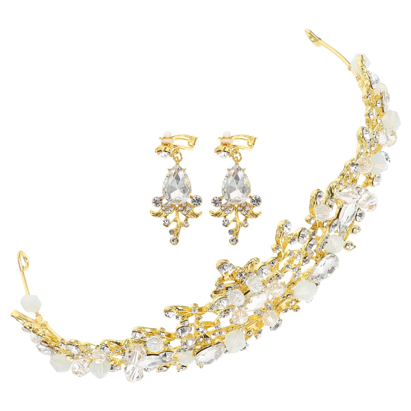 Beaupretty 3 Sets Rhinestone Crown Crystal Tiaras - Baroque Style Vintage Alloy Jewelry with Gems Earrings for Wedding, Banquet, Prom, Bridal Accessories & Party Decorations