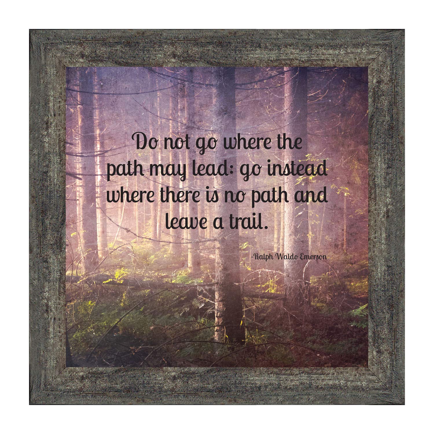 Inspirational Wall Art with Emerson Quote - Motivational Office Decor, Graduation Gifts for Boys & High School Students - Framed 'Do Not Go Where The Path May Lead' Print (8750BW) - Perfect for Home Office, Dorm Room & Study Space