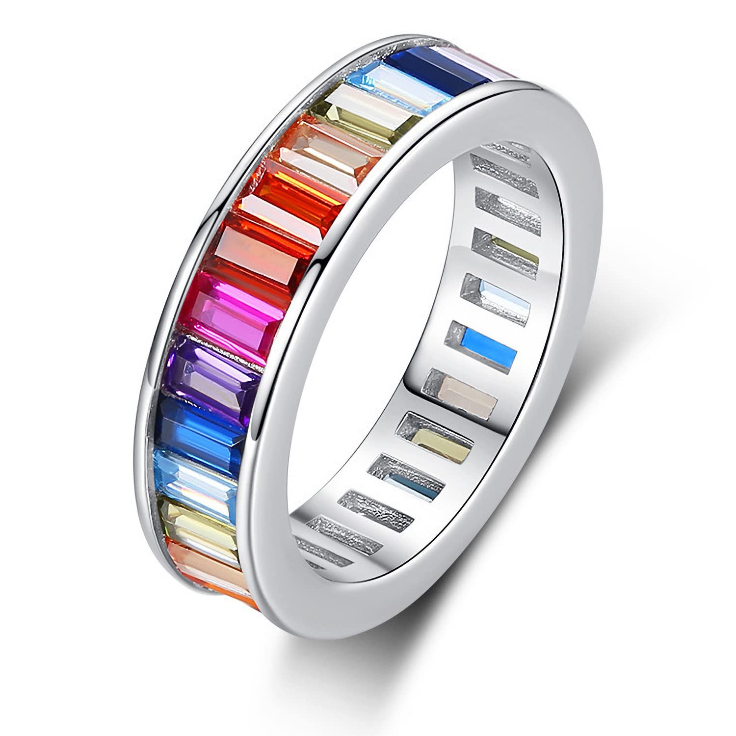 925 Sterling Silver Rings for Women | Colorful Cubic Zirconia Rainbow Statement Rings | Elegant Personality Jewelry for Girls | Perfect for Parties, Weddings & Everyday Wear