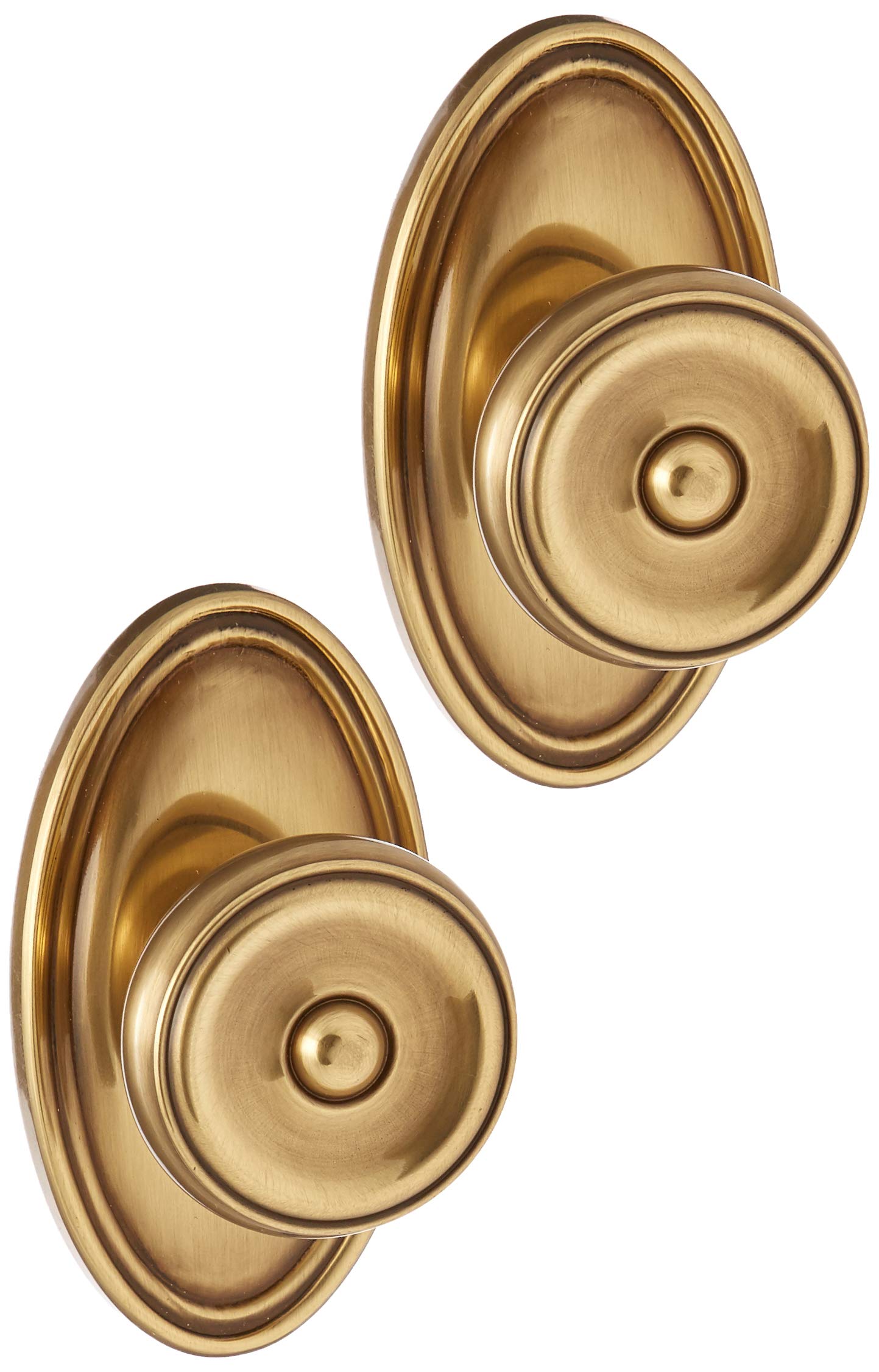 Antique Brass Oval Rosette Set with Waverly Knobs - Double Dummy Door Hardware for Interior Doors | Vintage Style Cabinet & Furniture Knobs for Home Decor
