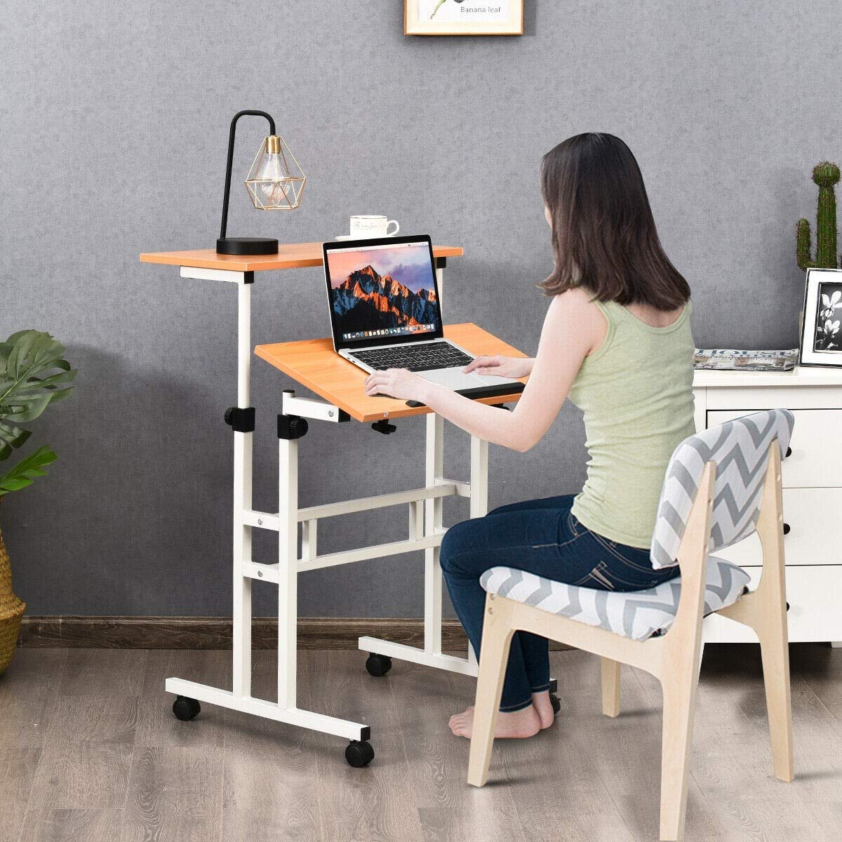 2 in 1 Adjustable Height Standing Desk with Wheels - Mobile Sit Stand Computer Desk for Home Office | Perfect for Remote Work & Small Spaces