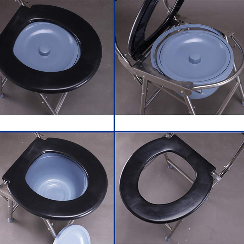 Foldable Bath Toilet Chair with Safety Stainless Steel Frame - Commode Shower Seat with Bucket & Lid for Elderly, Disabled & Handicapped - Ideal for Home Care, Post-Surgery Recovery & Assisted Bathing
