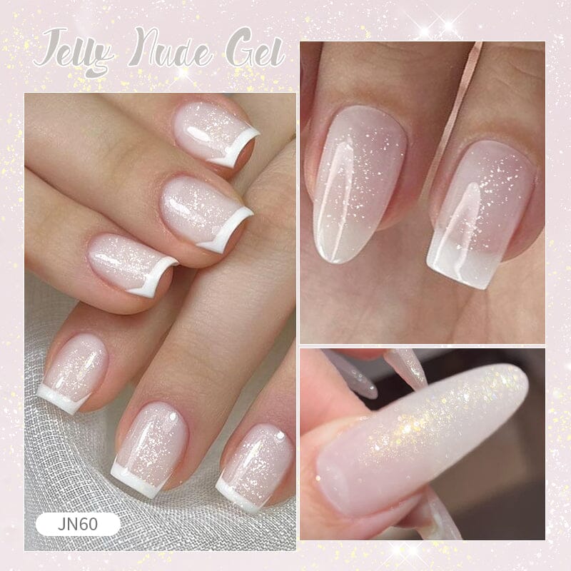 Milky White Glitter Jelly Nude Gel Polish JN60 10ml - Long Lasting Nail Polish for Manicure, Pedicure & Nail Art - Perfect for Parties, Weddings & Special Occasions