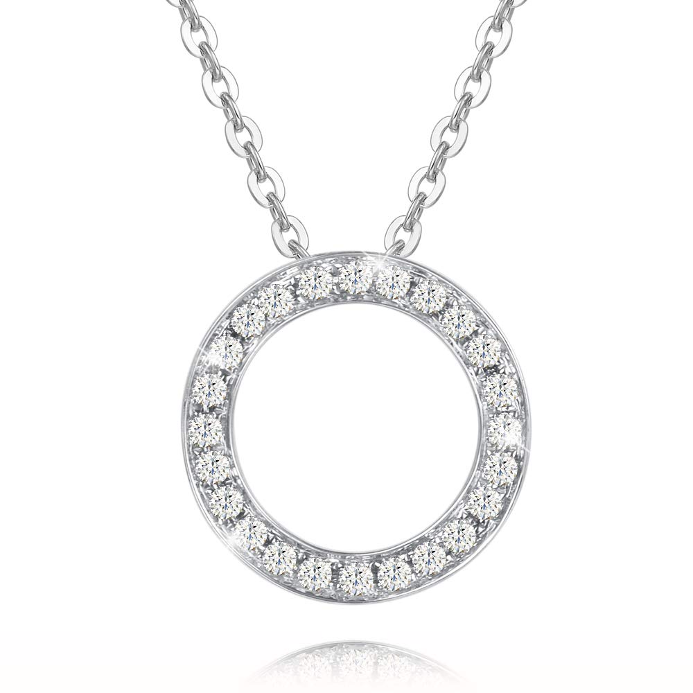 14K Solid White Gold Diamond Halo Open Eternity Circle Pendant Necklace for Women - Elegant Fine Jewelry for Anniversary, Birthday, Valentine's Day Gifts (Mom, Wife, Girlfriend) - Perfect for Weddings, Date Nights & Special Occasions