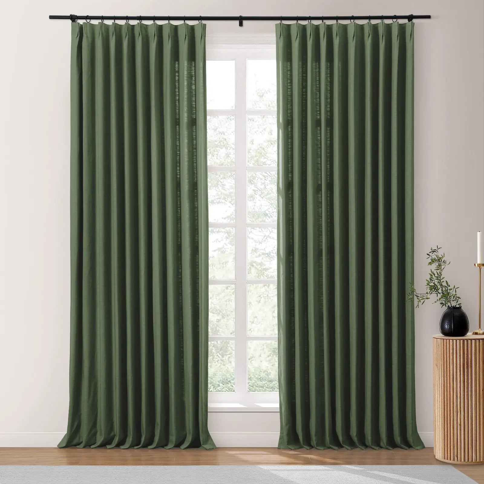 Isabella Heavyweight Cotton Blackout Curtains - Thermal Insulated Pleated Drapes for Living Room & Bedroom - Noise Reducing & Energy Saving Home Decor