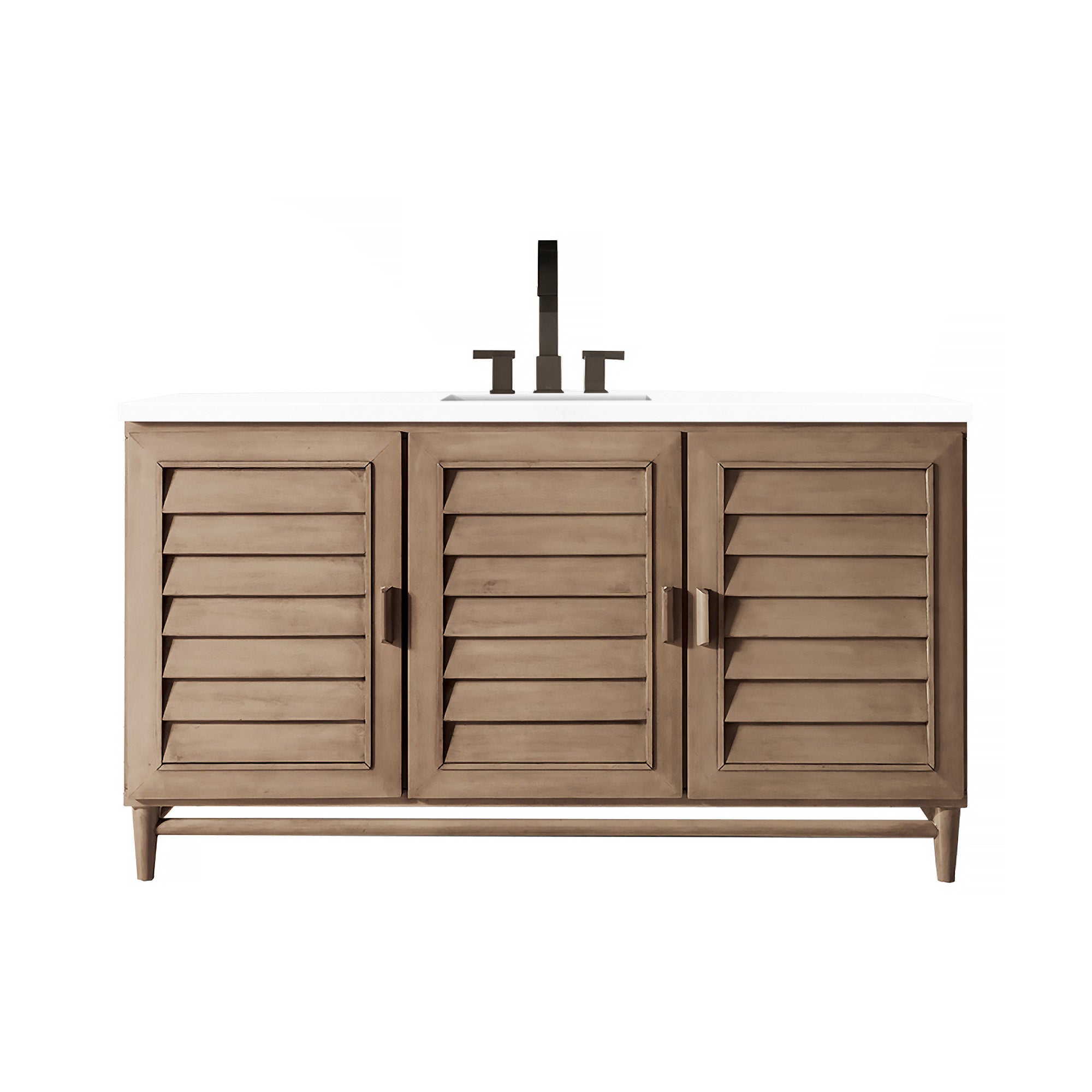 Portland 60 Inch Single Bathroom Vanity with Whitewashed Walnut Finish & 3CM White Zeus Quartz Countertop - Perfect for Modern Farmhouse, Coastal, or Transitional Bathroom Designs
