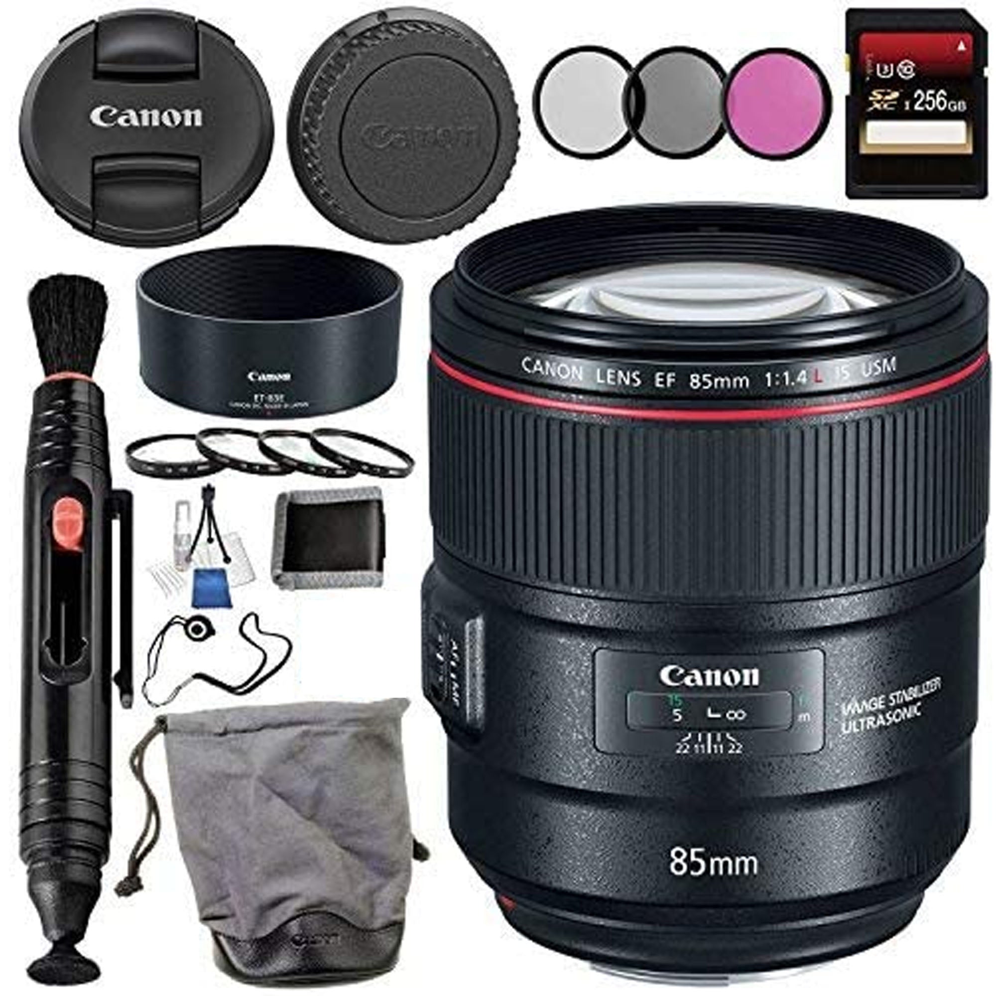 Canon EF 85mm f/1.4L IS USM Lens with 256GB Memory Card - Professional Portrait Photography Lens for DSLR Cameras - Perfect for Weddings, Studio Portraits and Low Light Shooting