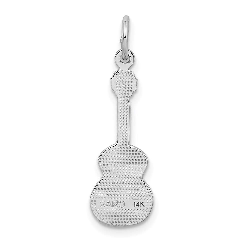 14k White Gold Vertical Classical Guitar Charm - Elegant Black Bow Pendant for Necklace, Perfect Gift for Musicians & Music Lovers (Ideal for Concerts, Birthdays & Special Occasions)