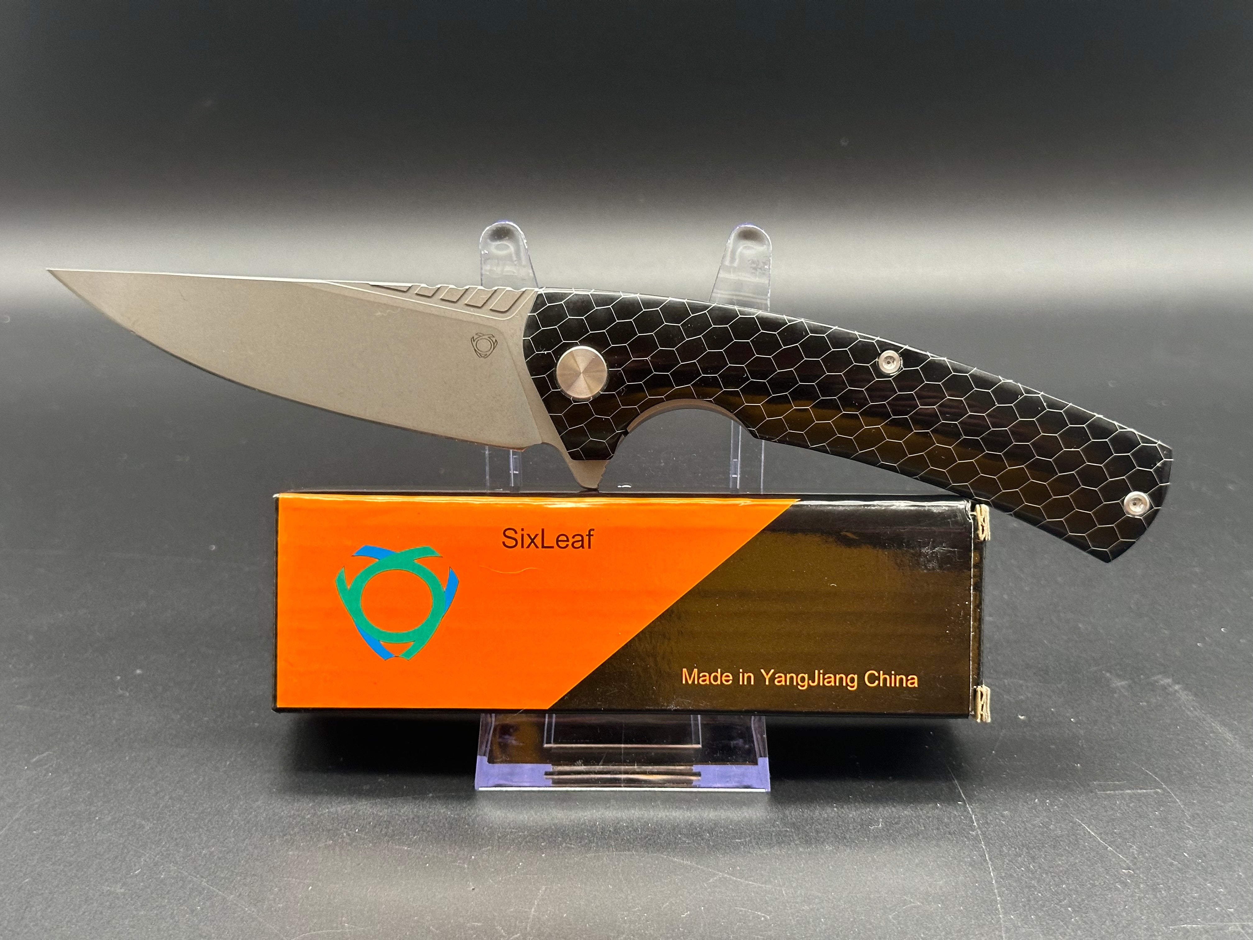 SIXLEAF Folding Pocket Knife with Black Resin Handle - D2 Steel Blade, Plain Edge, SL-08 Model - Perfect for Camping, Hiking, Outdoor Survival & Everyday Carry (EDC)