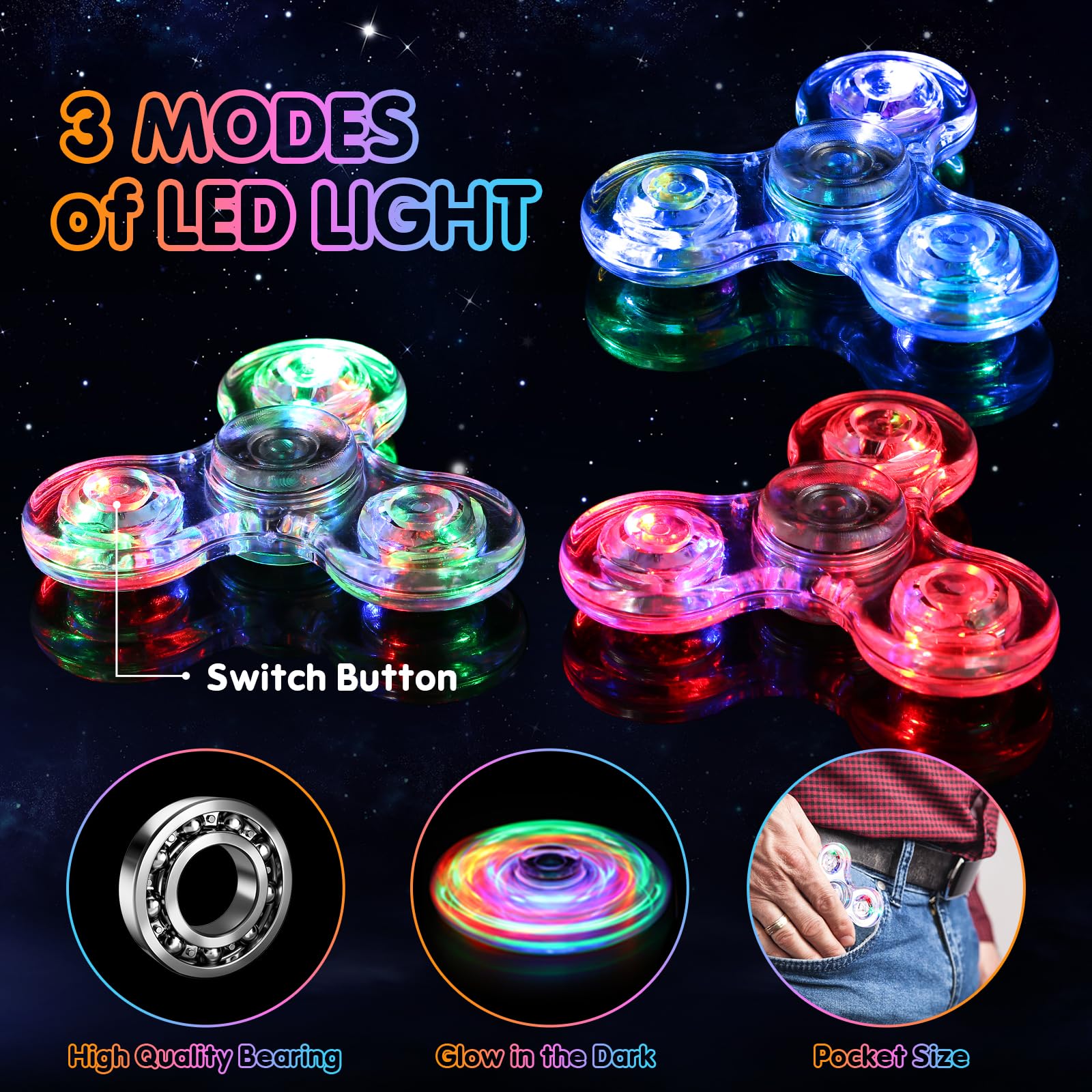 Gigilli 8 Pack LED Fidget Spinners for Kids & Adults - Light Up Sensory Toys for Stress Relief, Party Favors, Classroom Prizes - Glow in The Dark Anxiety Relief Toys for Ages 8-12 - Perfect for Birthday Parties, Easter Baskets, and School Goodie Bags