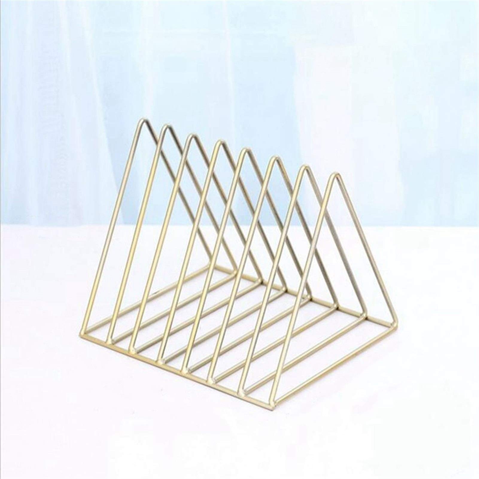 Nordic Triangle Wrought Iron Desktop Storage Rack - Gold Office Organizer for Files, Magazines, Jewelry & Accessories | Perfect for Home Office, Study Desk & Vanity Table Organization